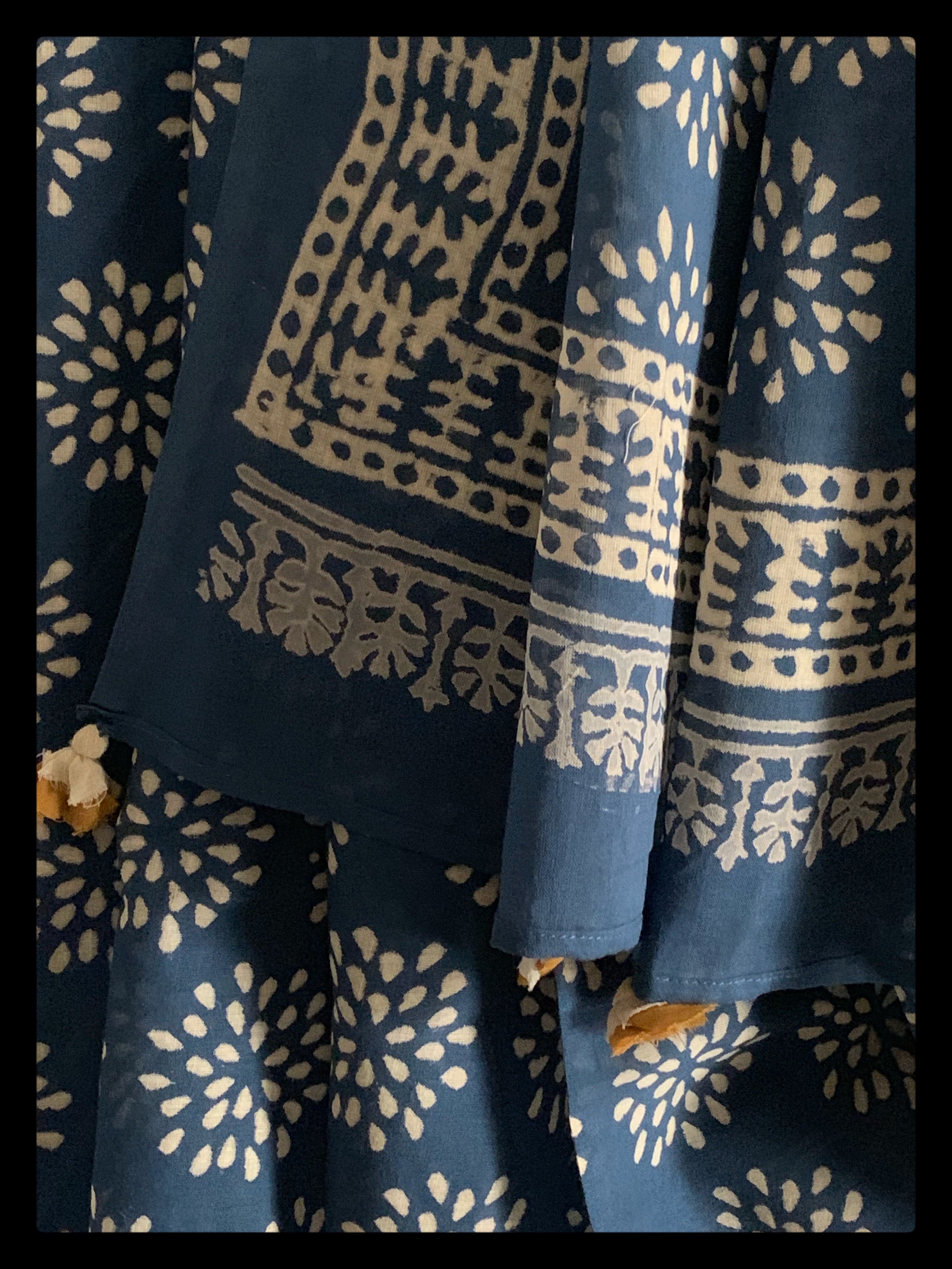 Blue Handblock Printed Cotton Saree