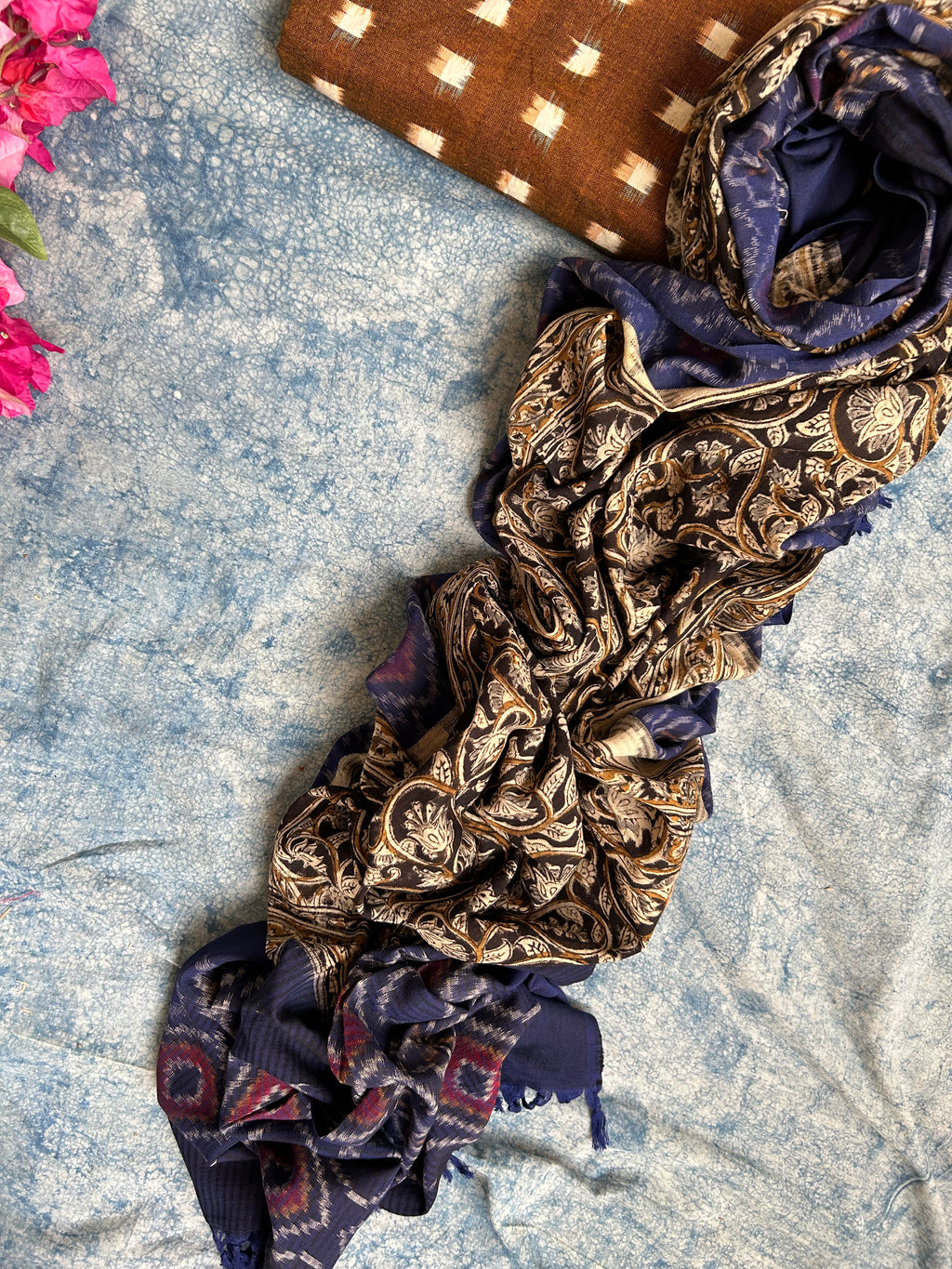 Handwoven Handcrafted Double Ikat Kalamkari Kurta Dupatta Set