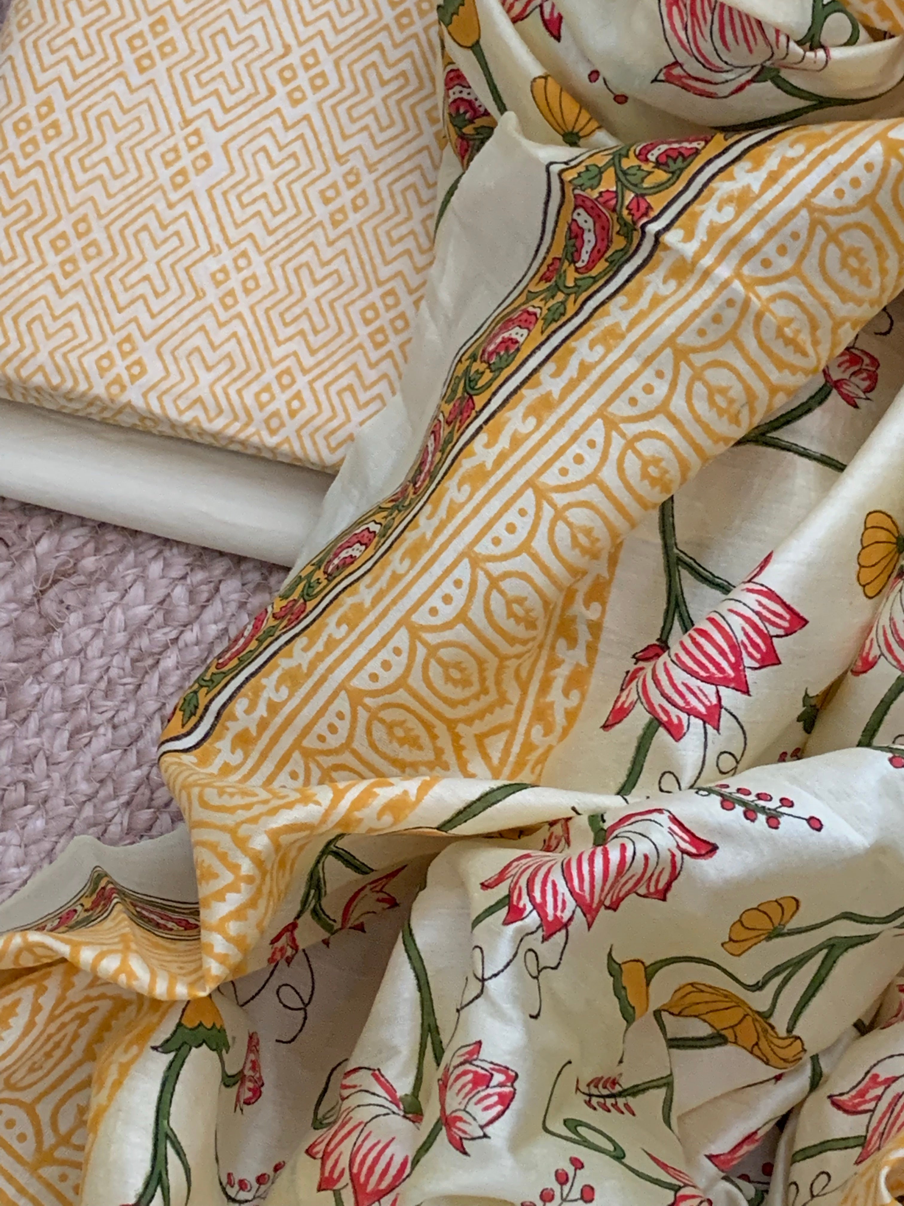 Pastel Yellow Handcrafted Cotton Chanderi Suit