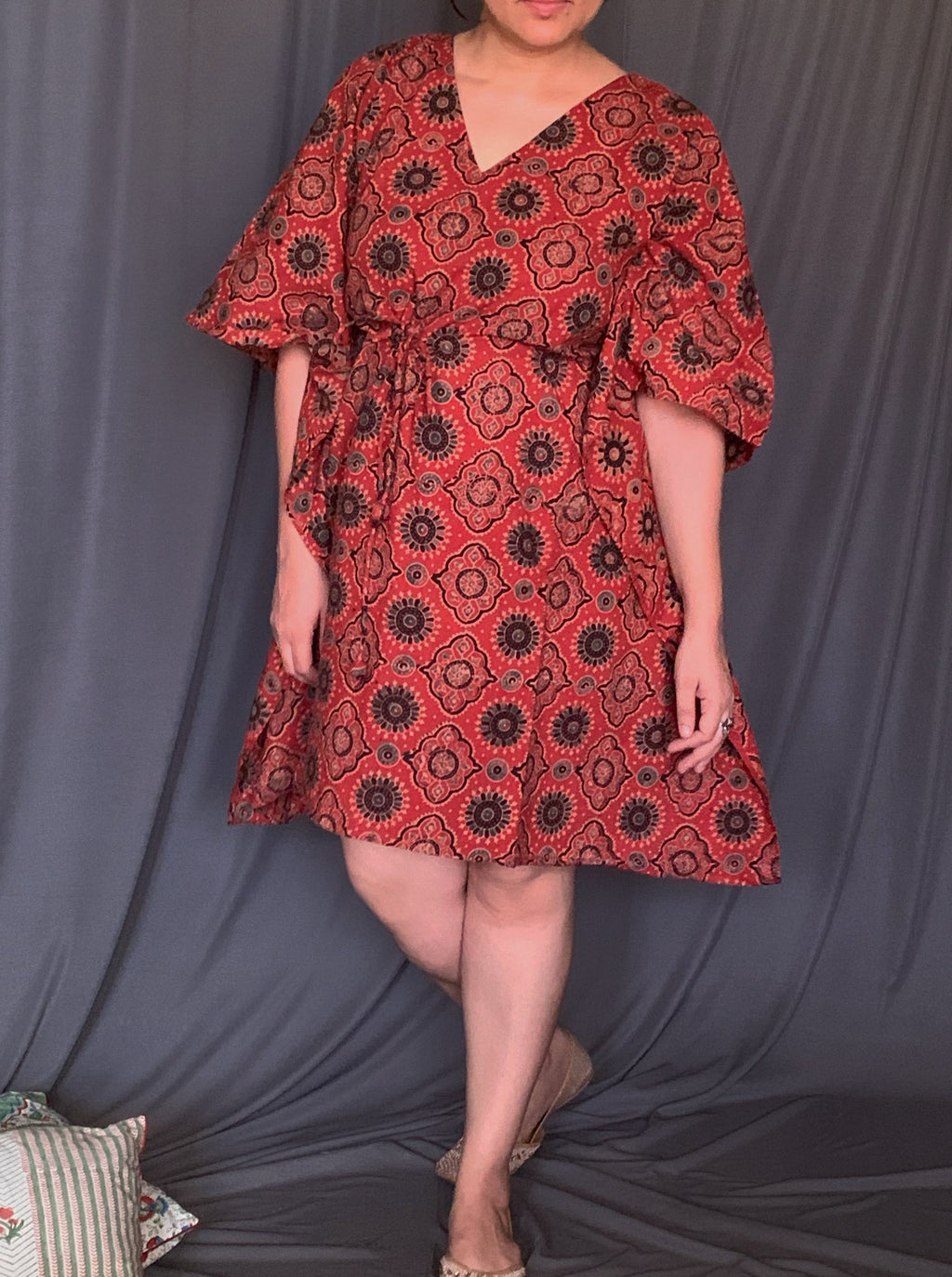Handcrafted Ajrakh Kaftan Dress - Short
