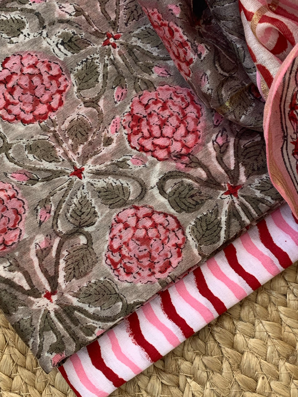 Handblock Chanderi Silk Cotton Suit