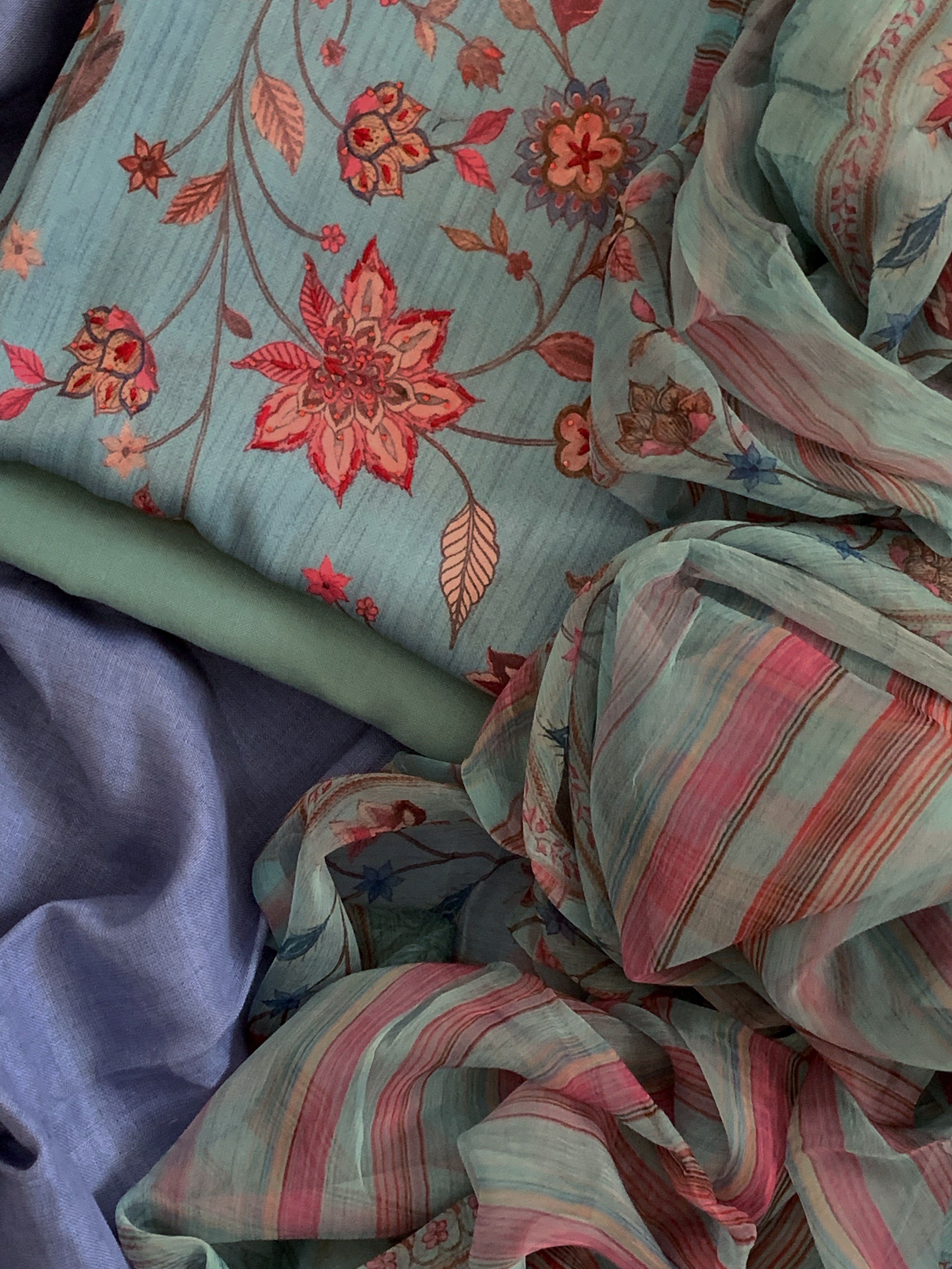 Steel Blue Wool Pashmina Suit