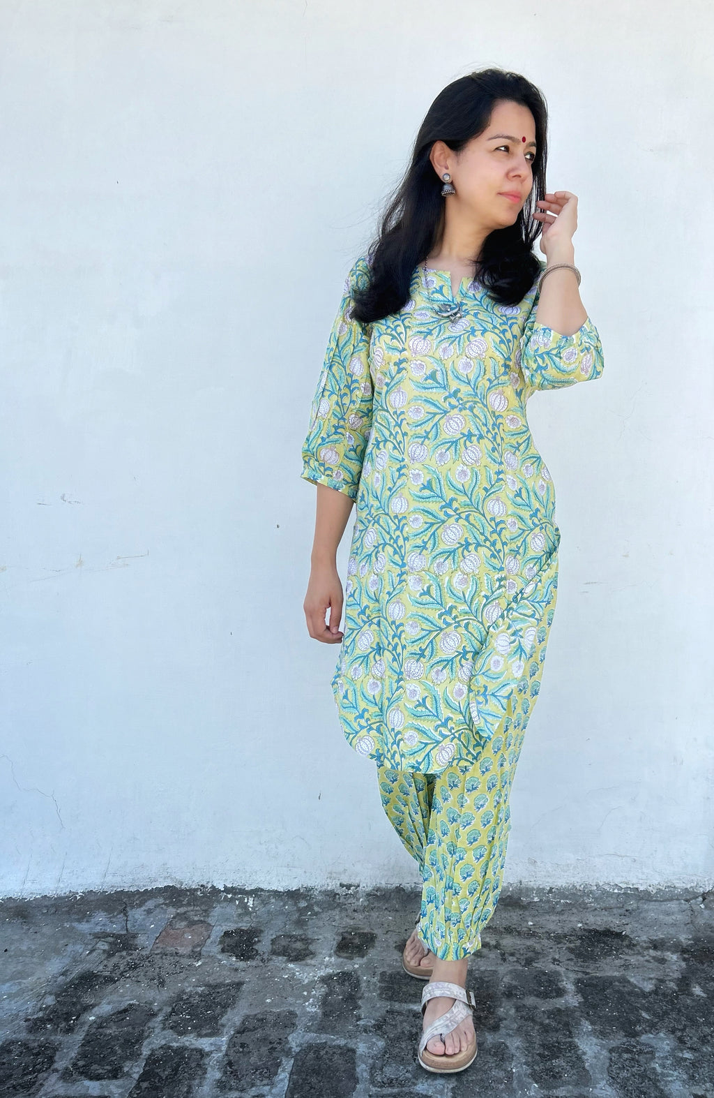 Baagh - Handblock Straight Fit Cotton Knee Length Kurta Salwar Set