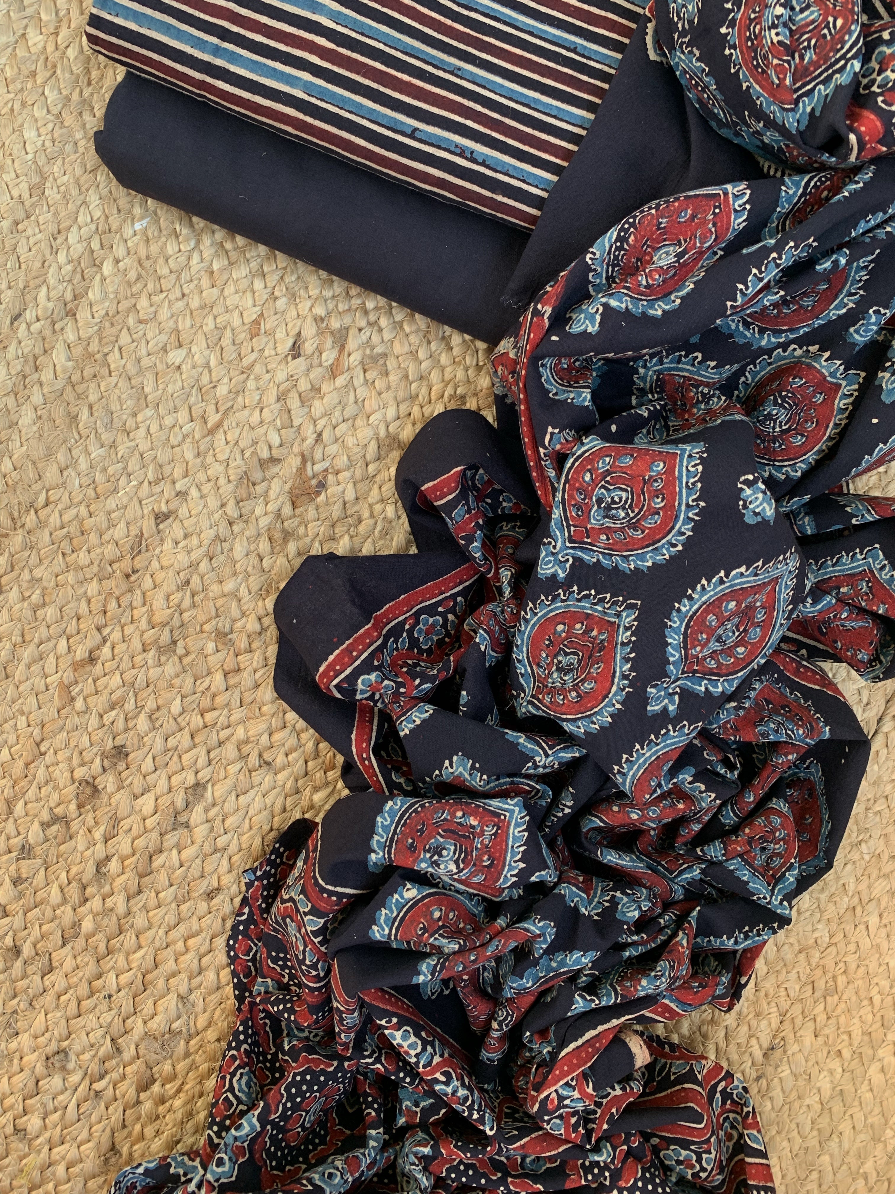 Handblock Ajrakh Cotton Suit