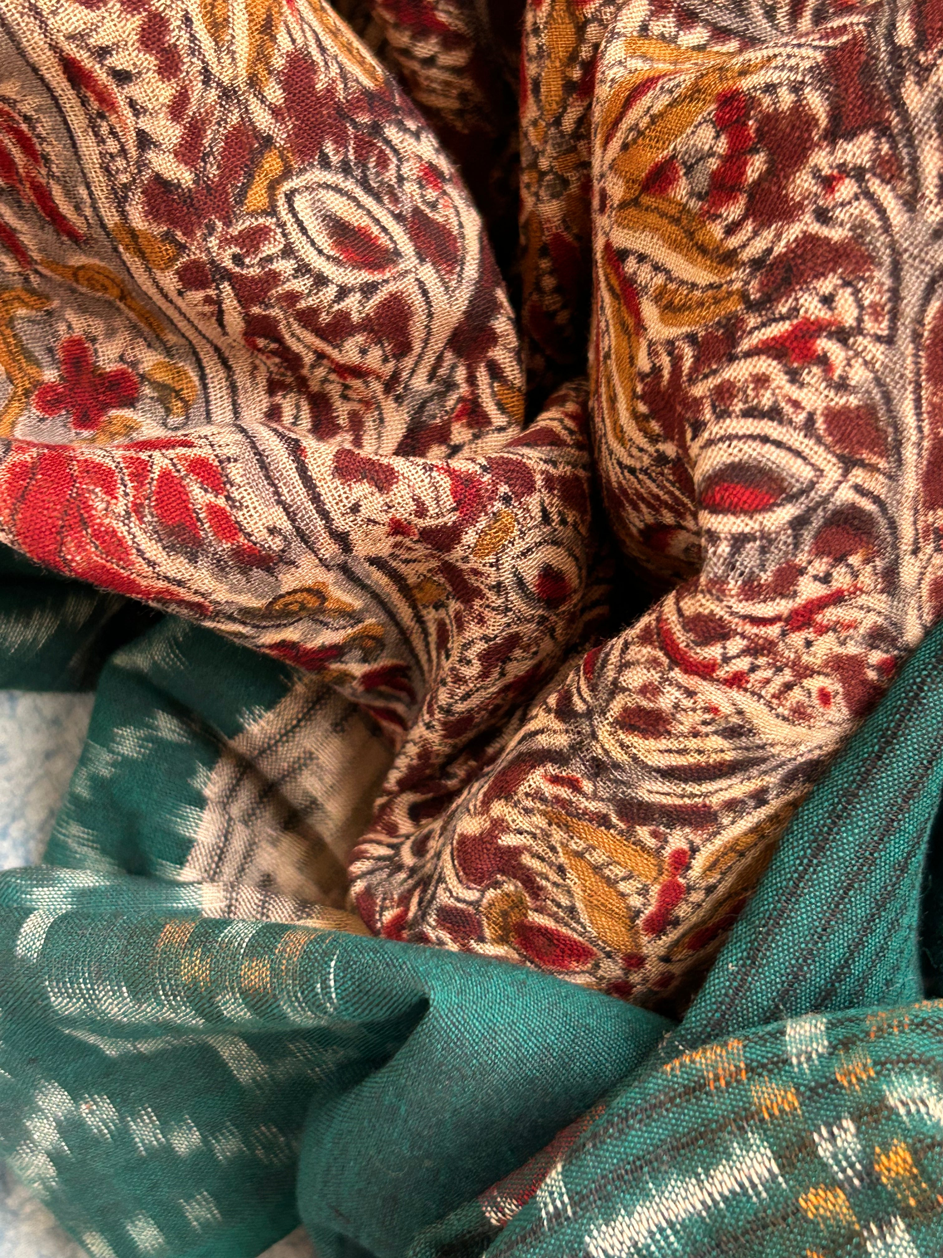 Handwoven Handcrafted Ikat Kalamkari Kurta Dupatta Set