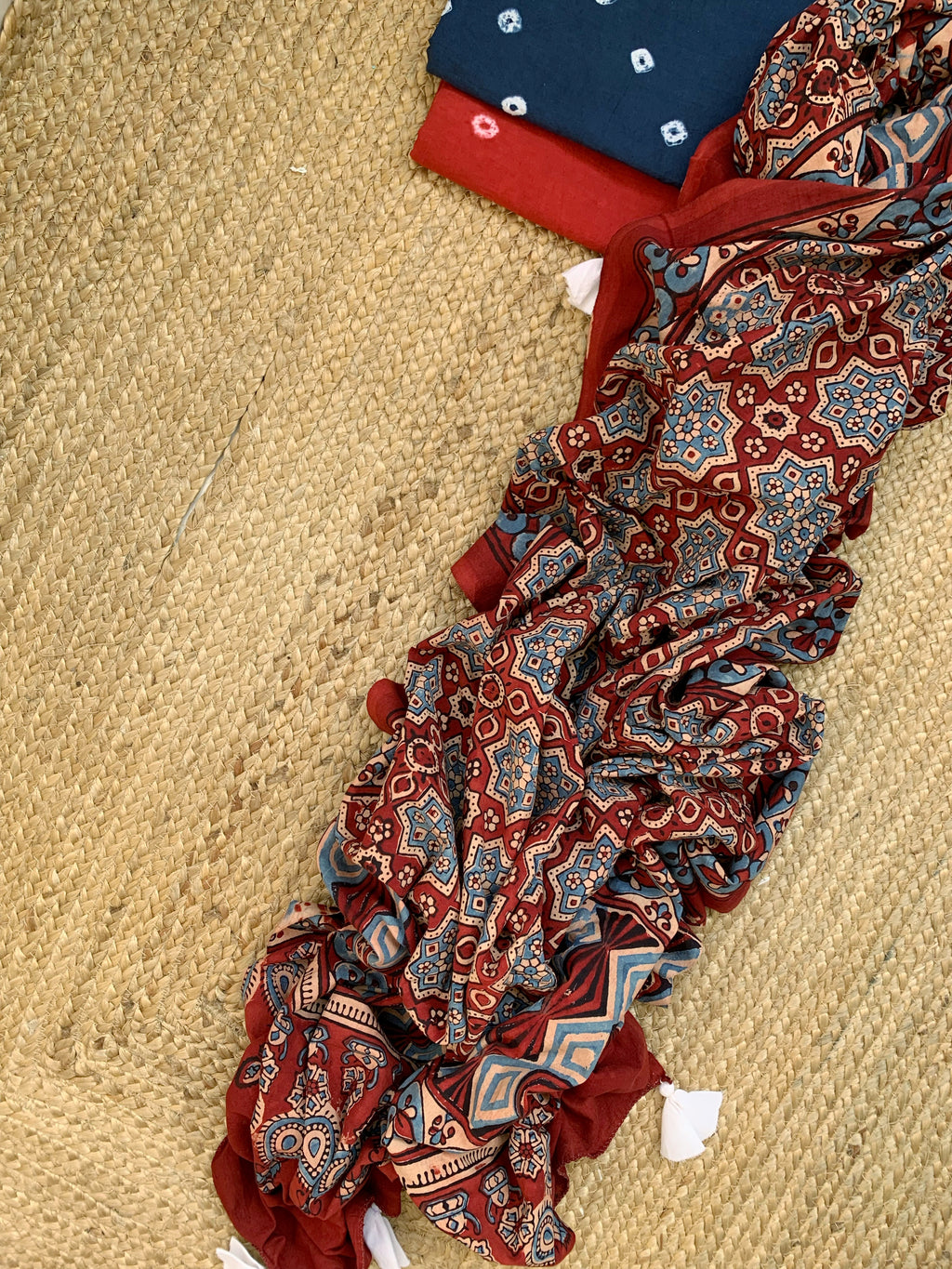 Handcrafted Bandhani Ajrakh Cotton Suit