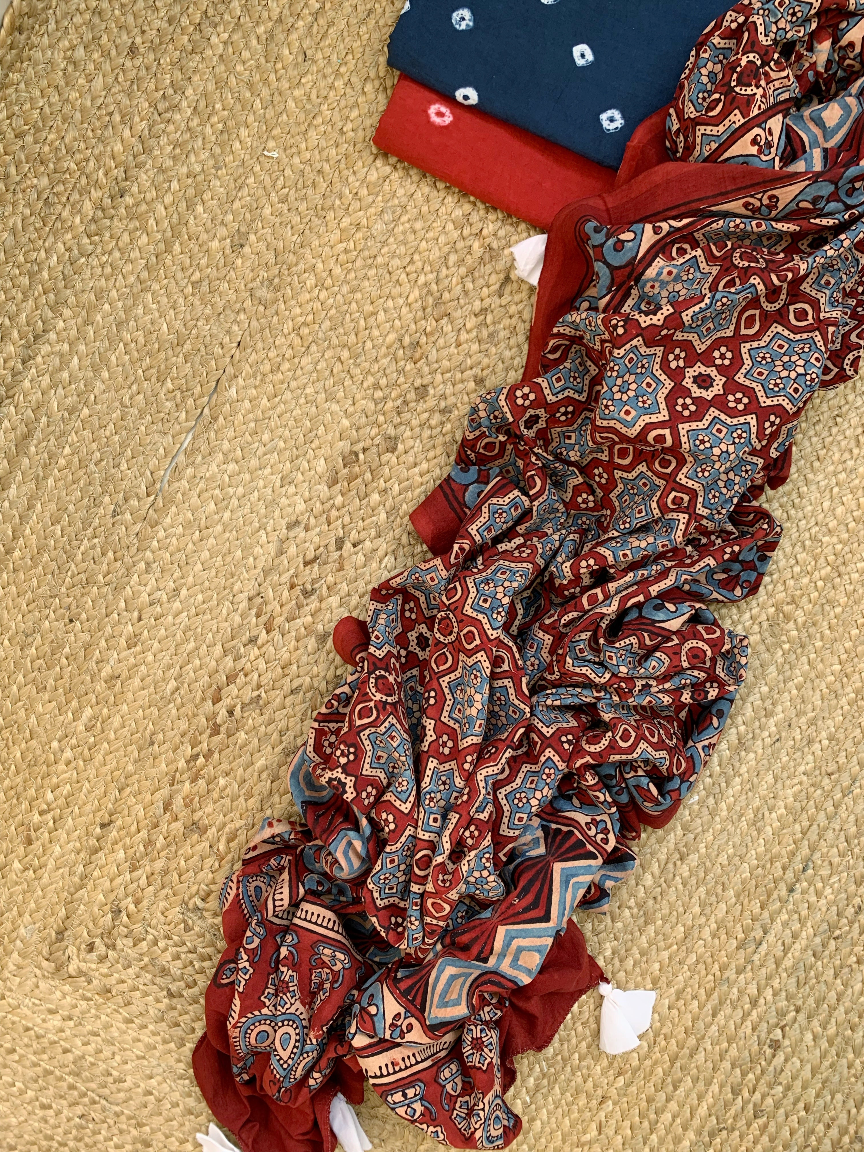 Handcrafted Bandhani Ajrakh Cotton Suit