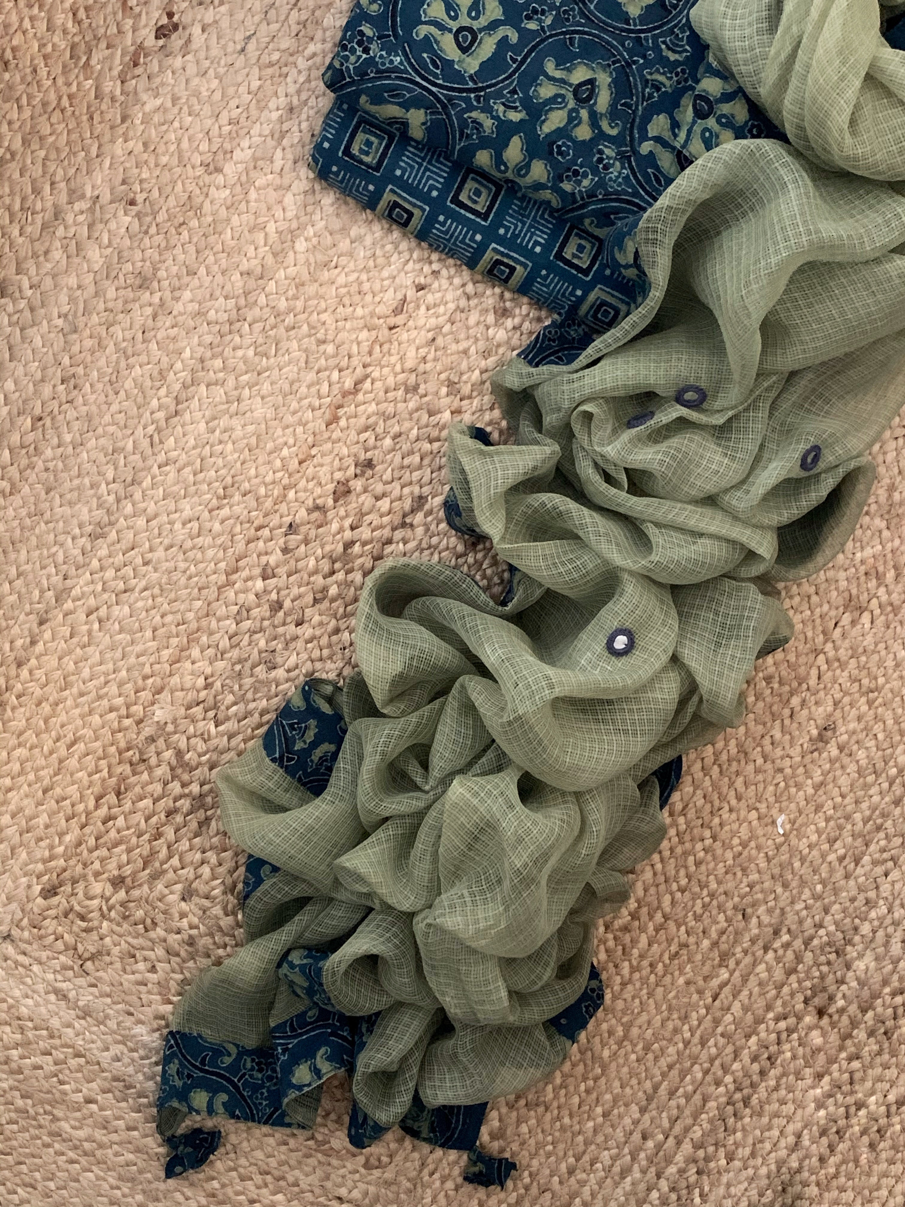 Handblock Ajrakh Cotton Kota Suit