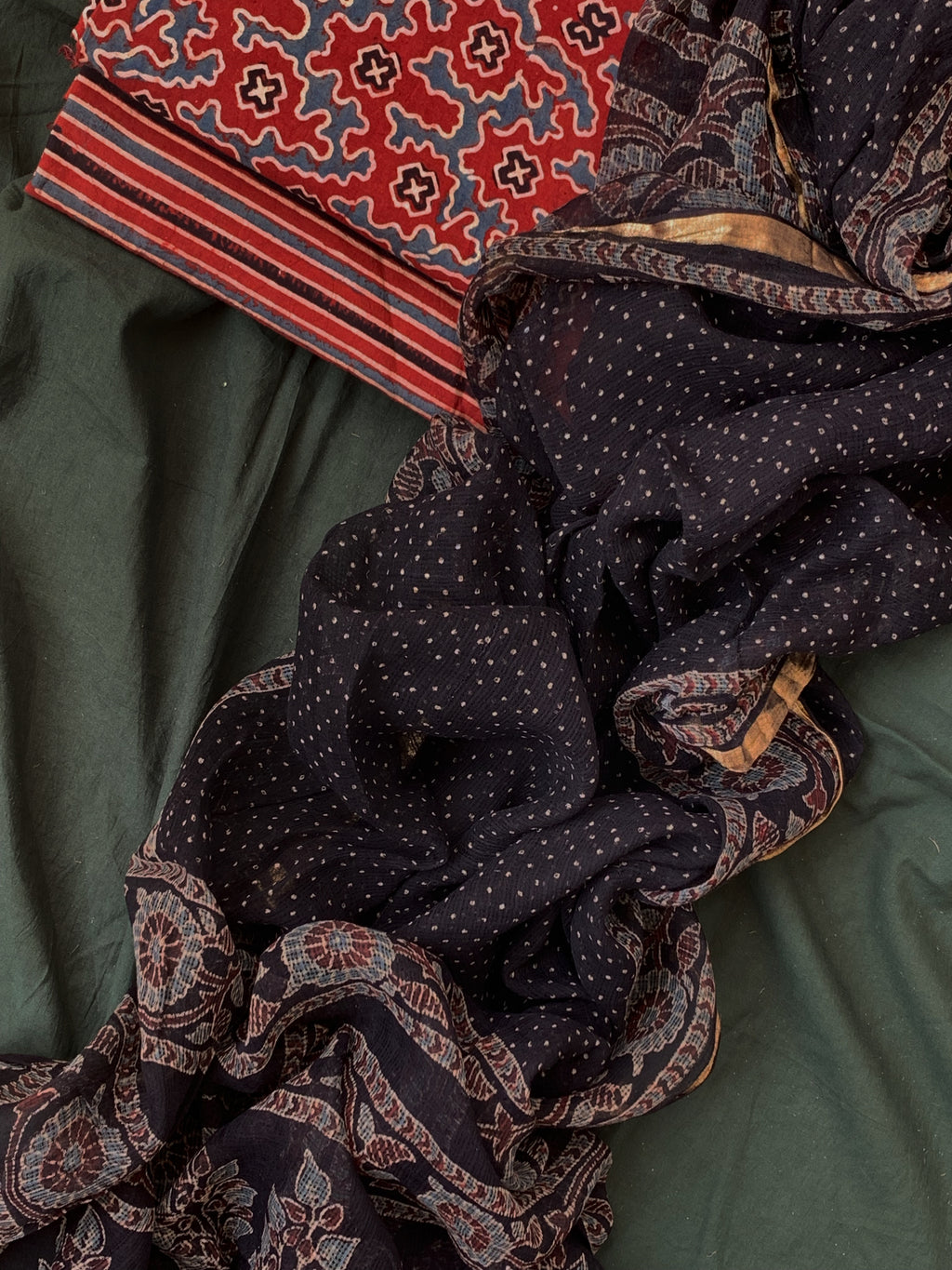 Handblock Ajrakh Cotton Kota Suit