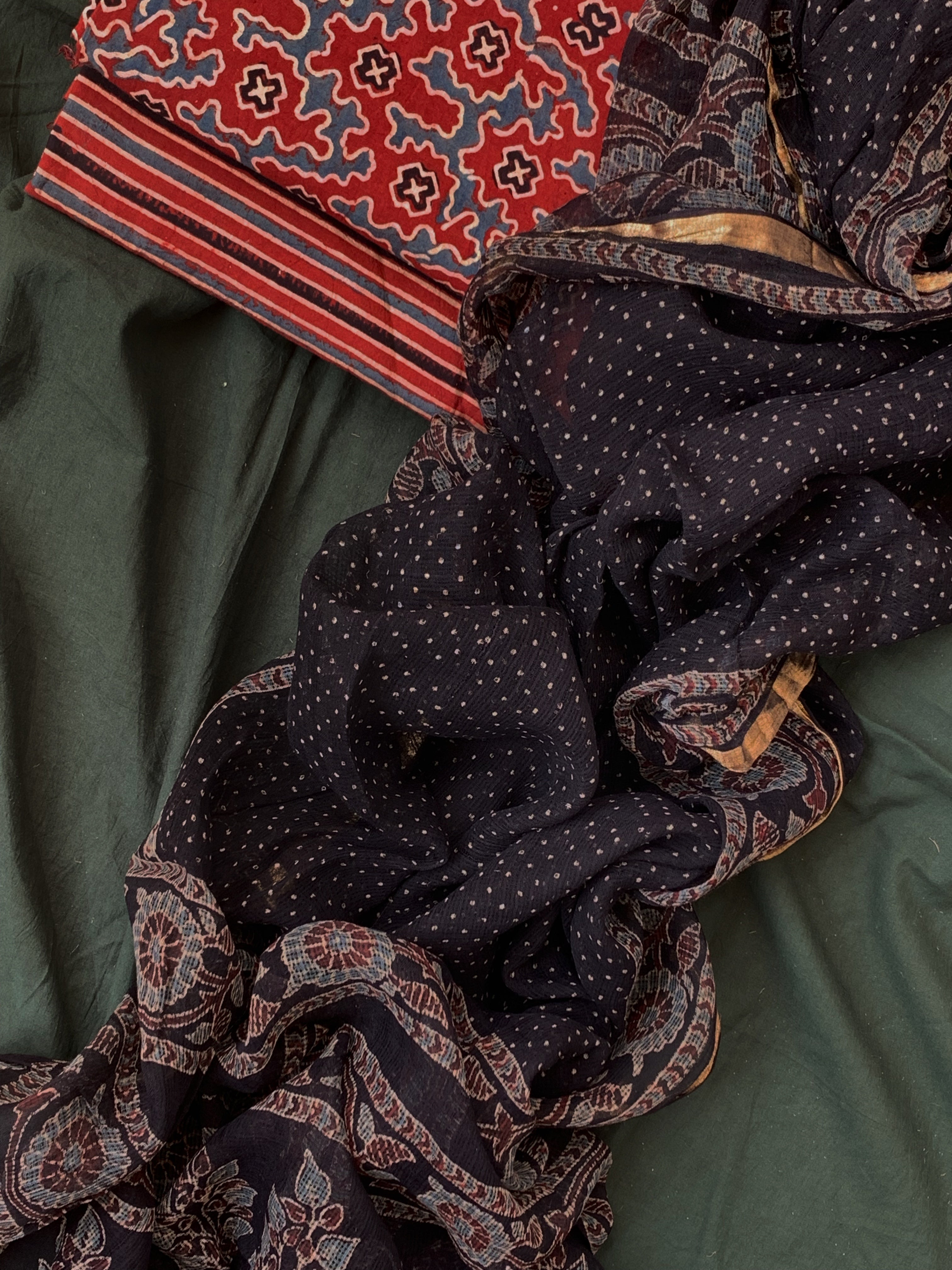Handblock Ajrakh Cotton Kota Suit