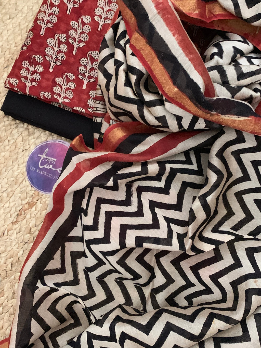 Handblock chanderi suit