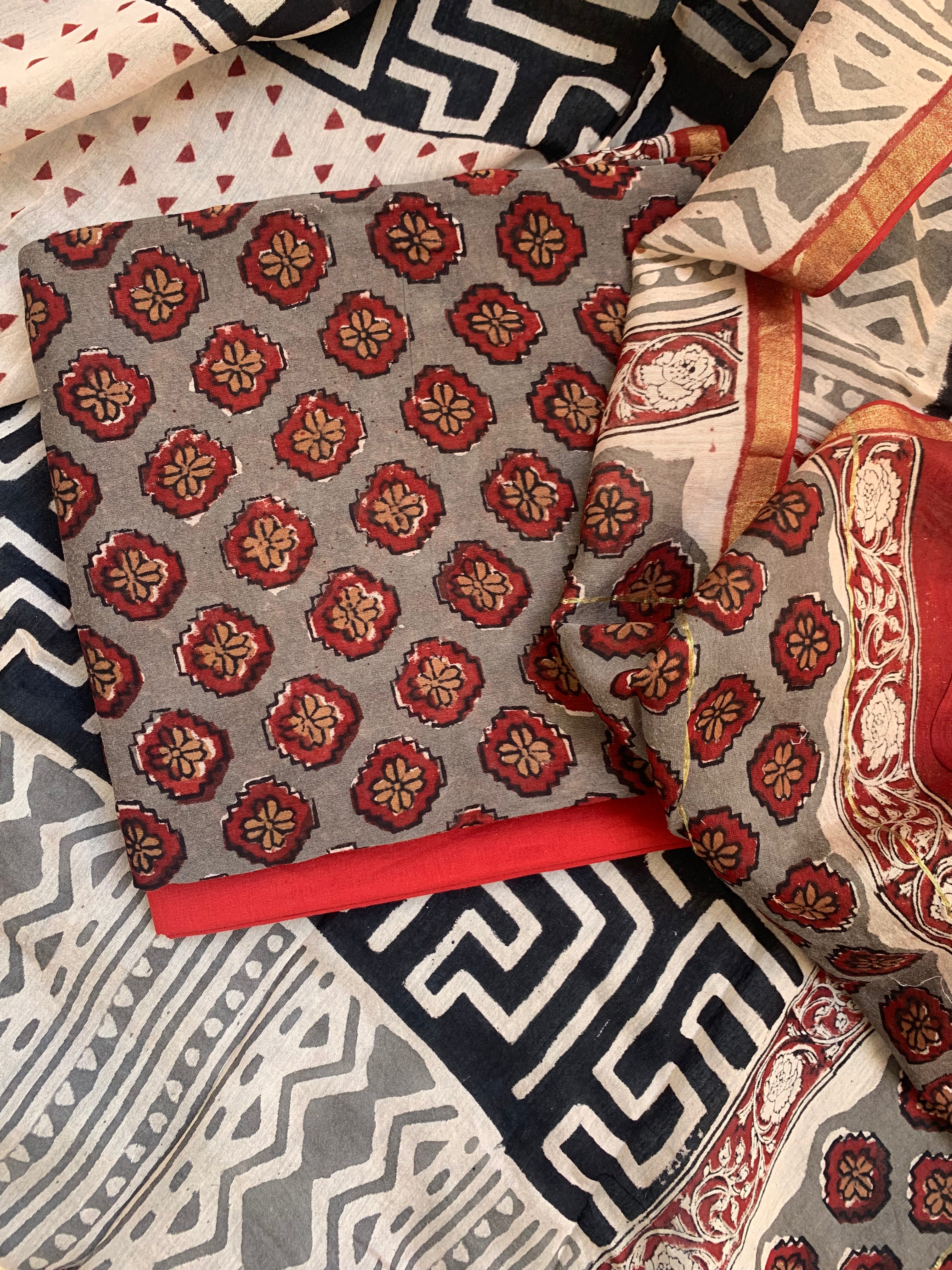 Handblock Chanderi Silk Cotton Suit