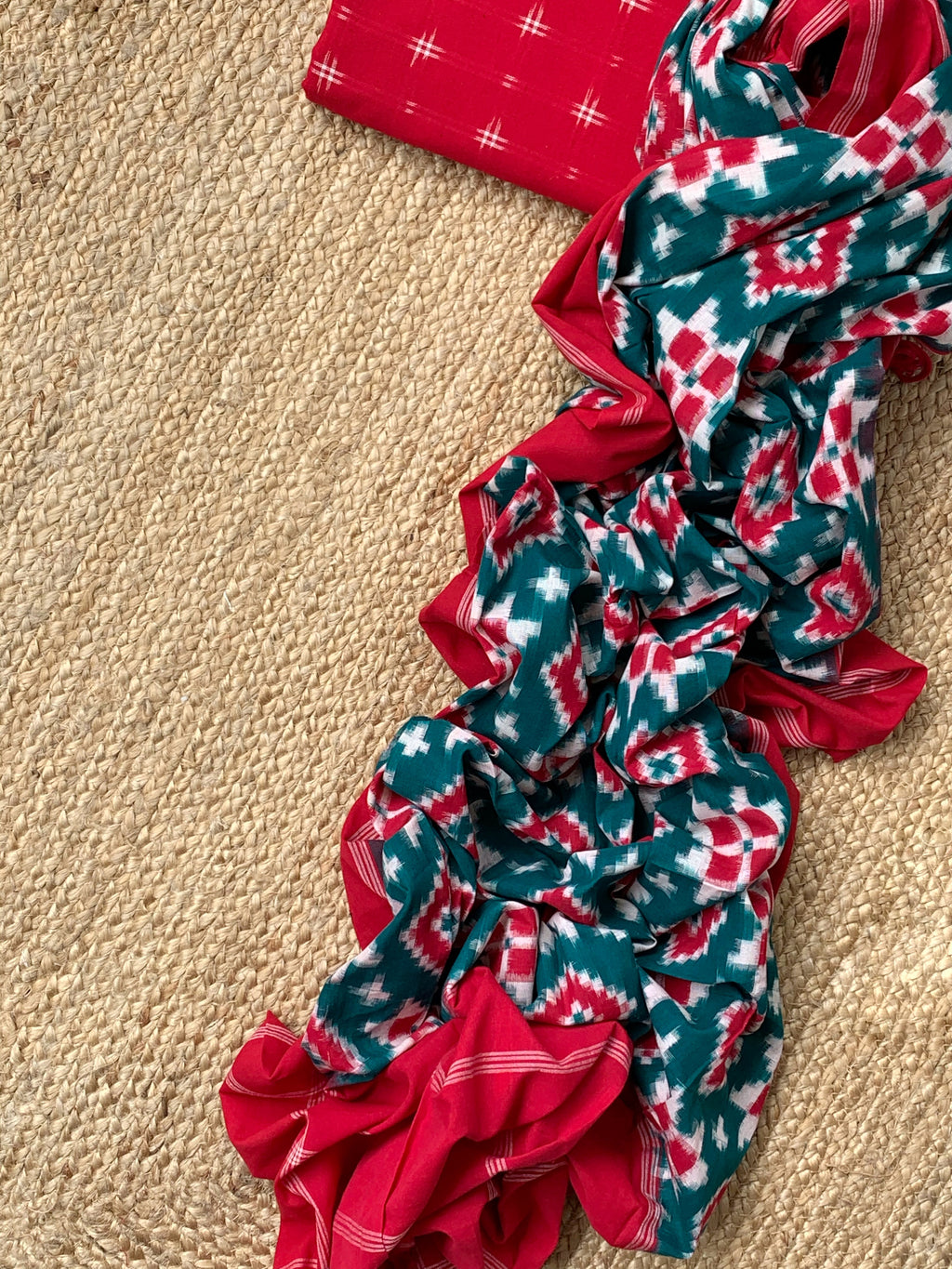 Handwoven Double Ikat Kurta  Dupatta set
