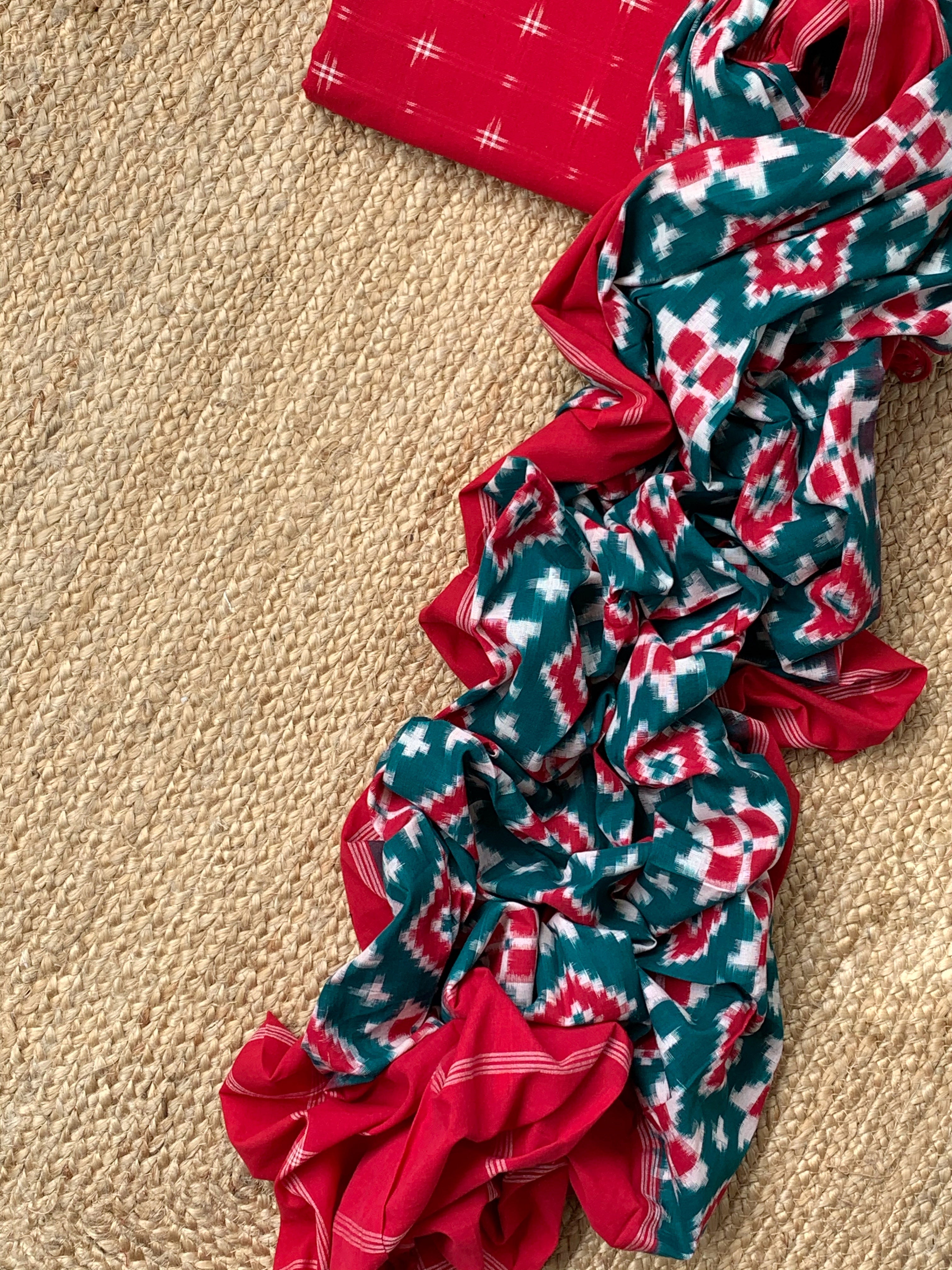 Handwoven Double Ikat Kurta  Dupatta set