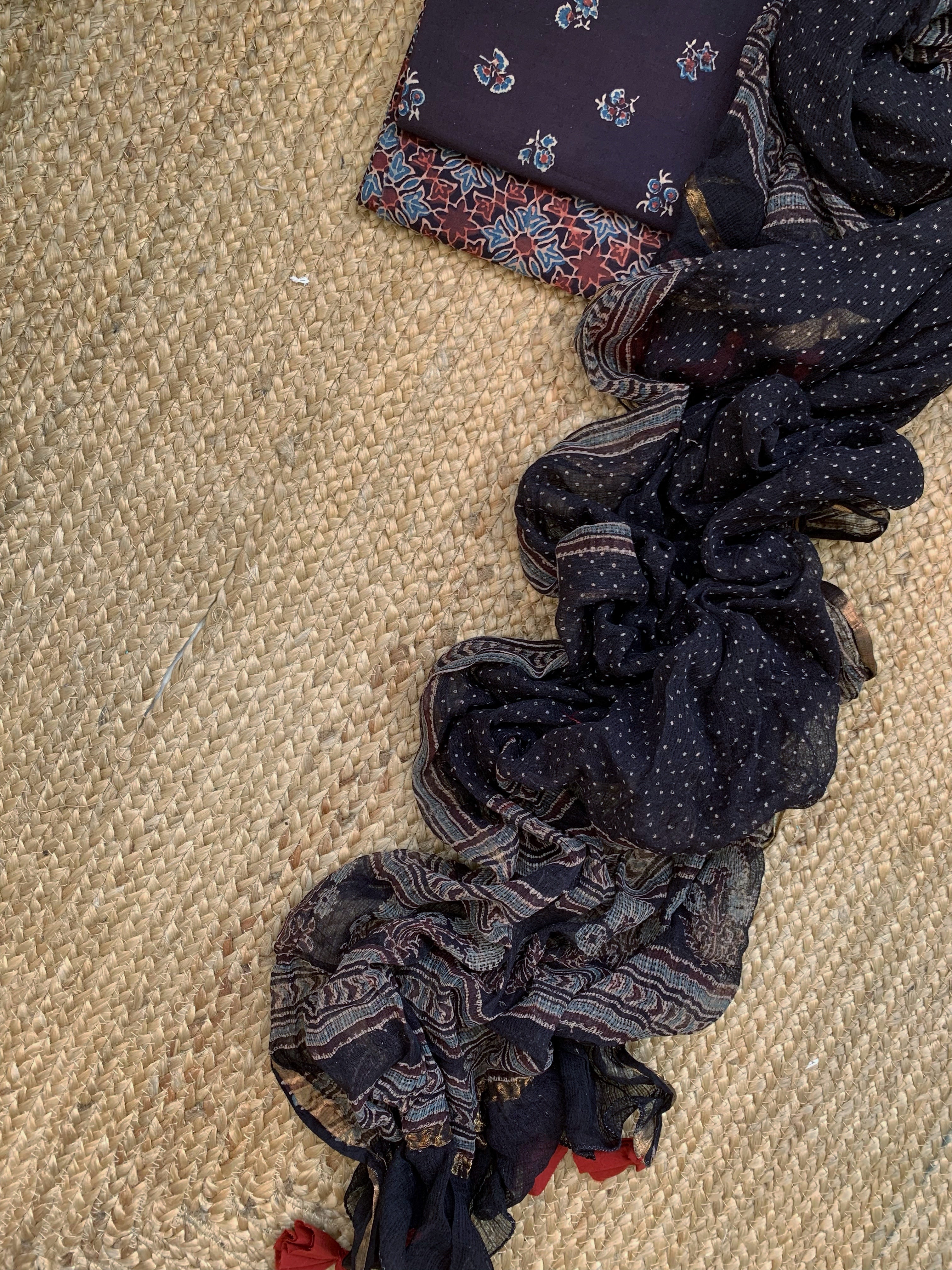 Handblock Ajrakh Cotton Kota Suit