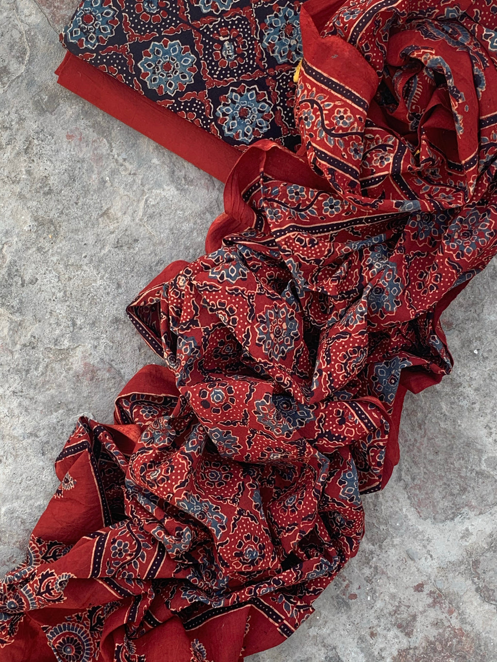 Handblock Ajrakh Cotton Suit