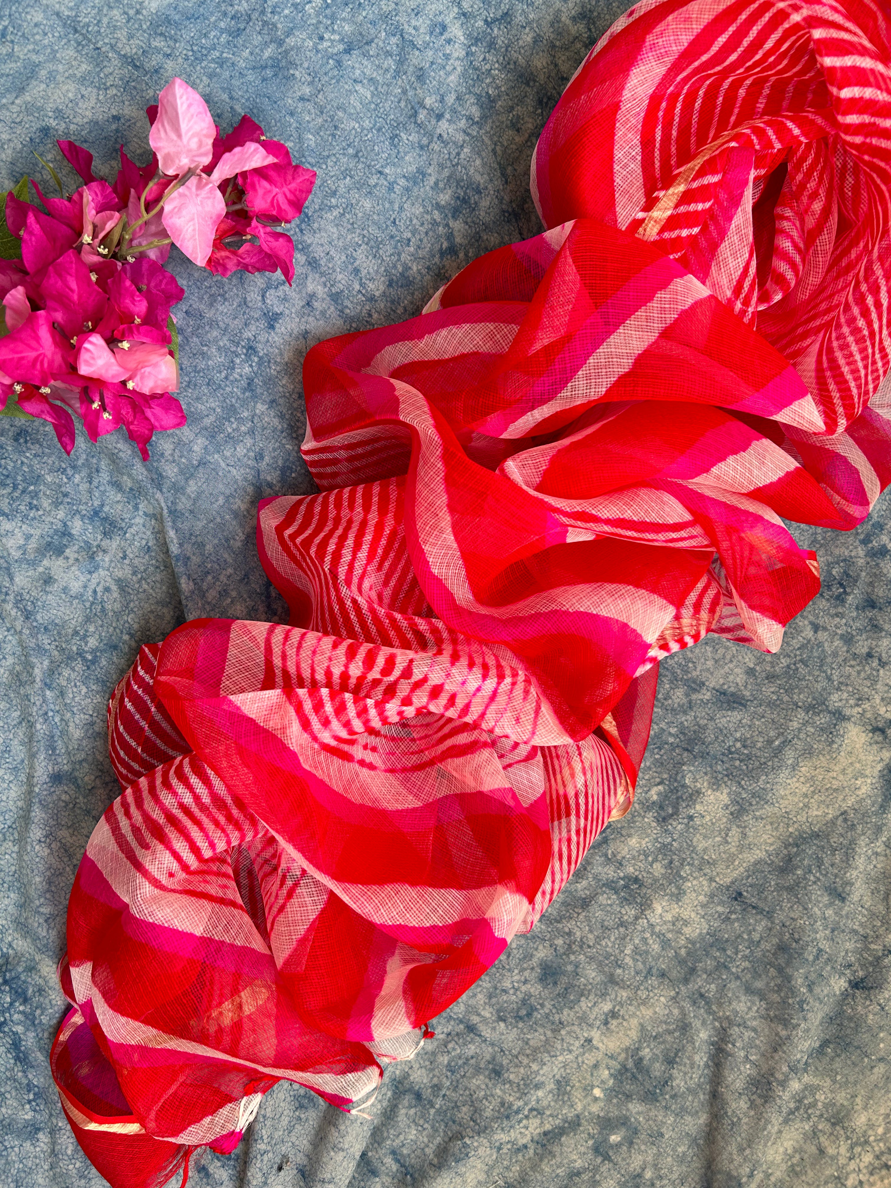 Handcrafted Tie-Dye Silk Kota Doria Dupatta