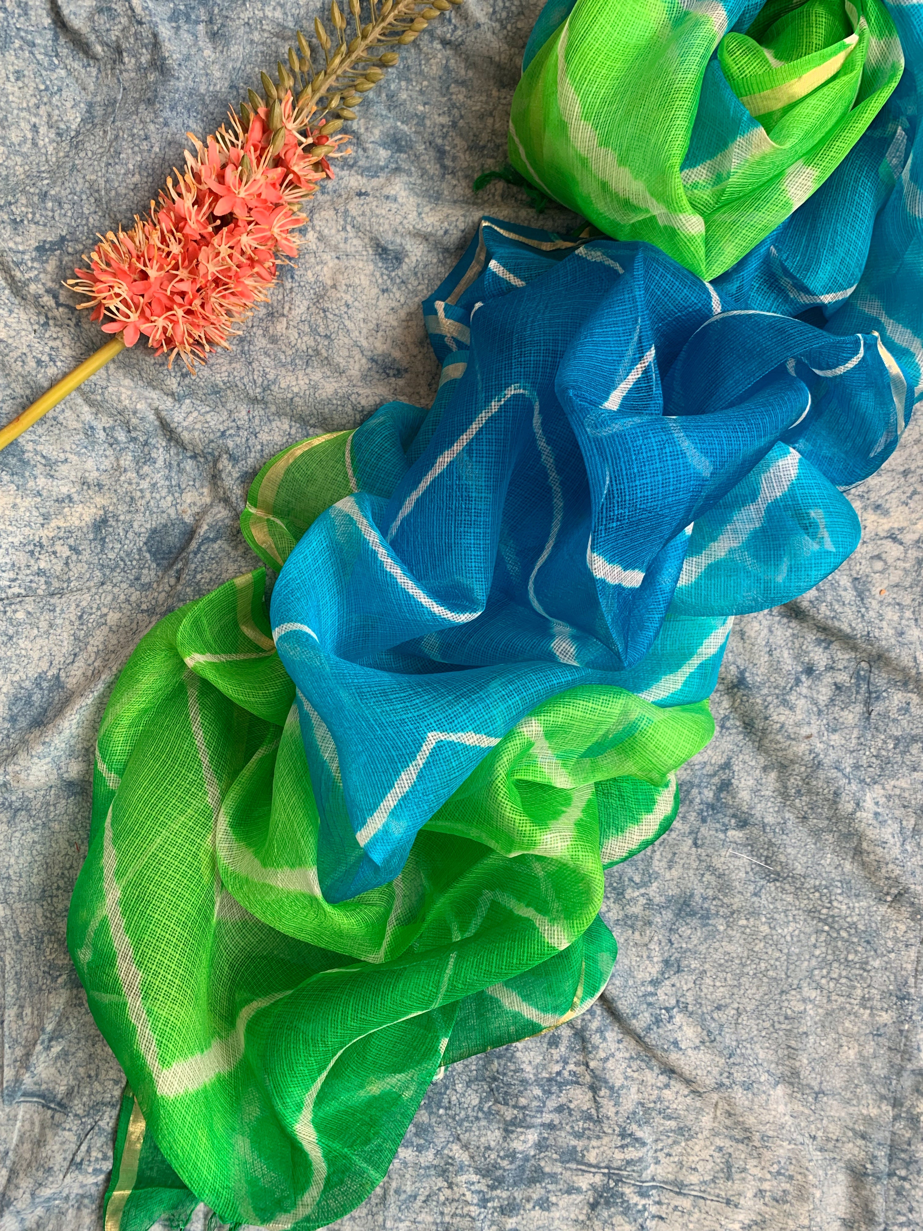 Handcrafted Tie-Dye Silk Kota Doria Dupatta