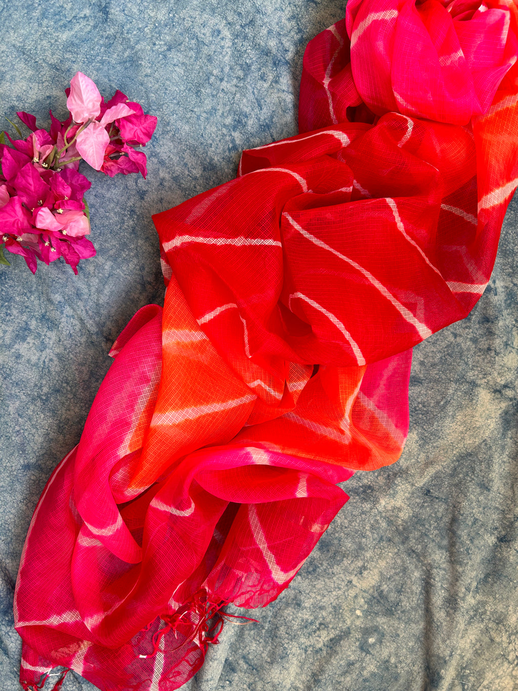 Handcrafted Tie-Dye Silk Kota Doria Dupatta