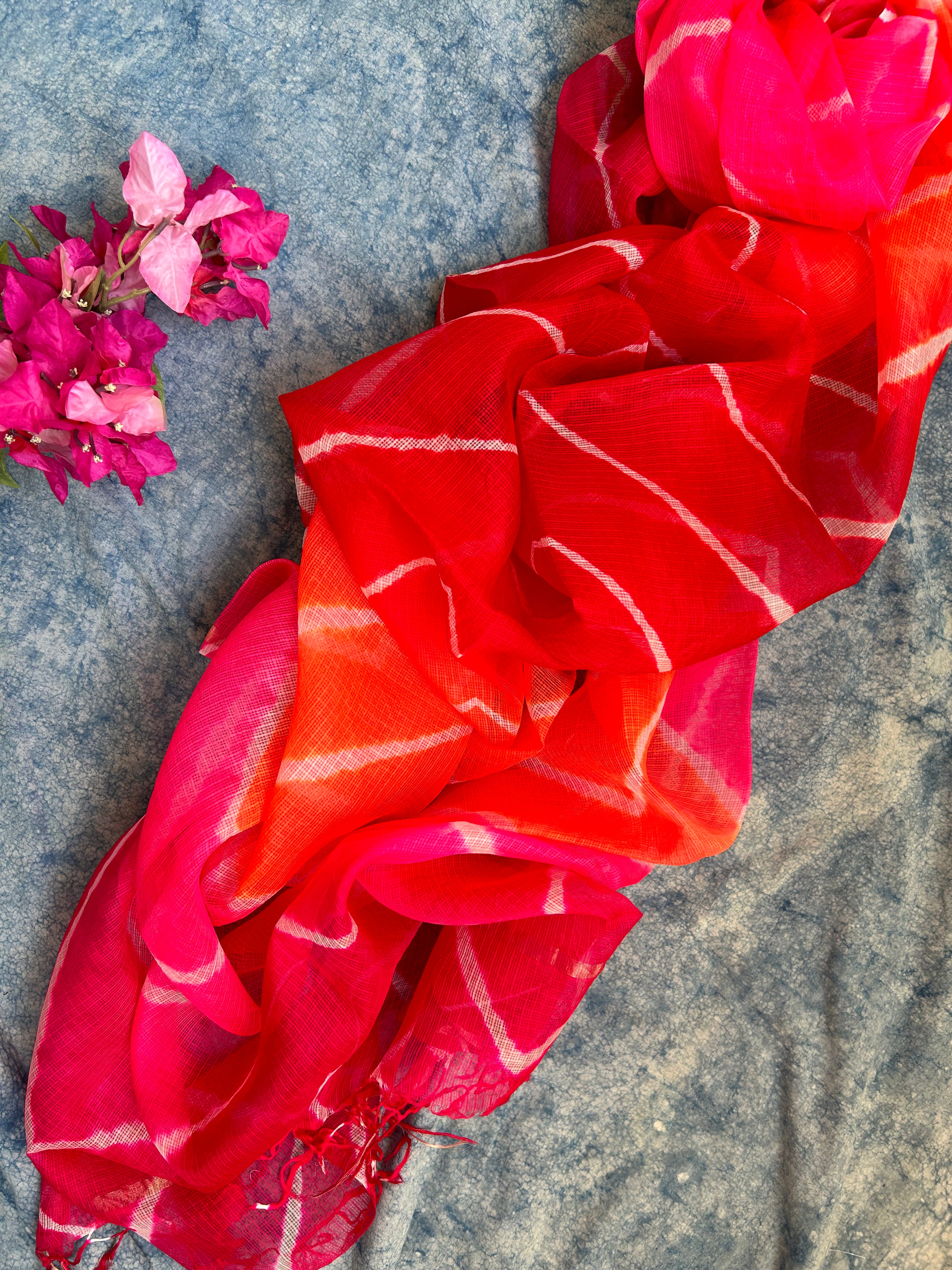 Handcrafted Tie-Dye Silk Kota Doria Dupatta