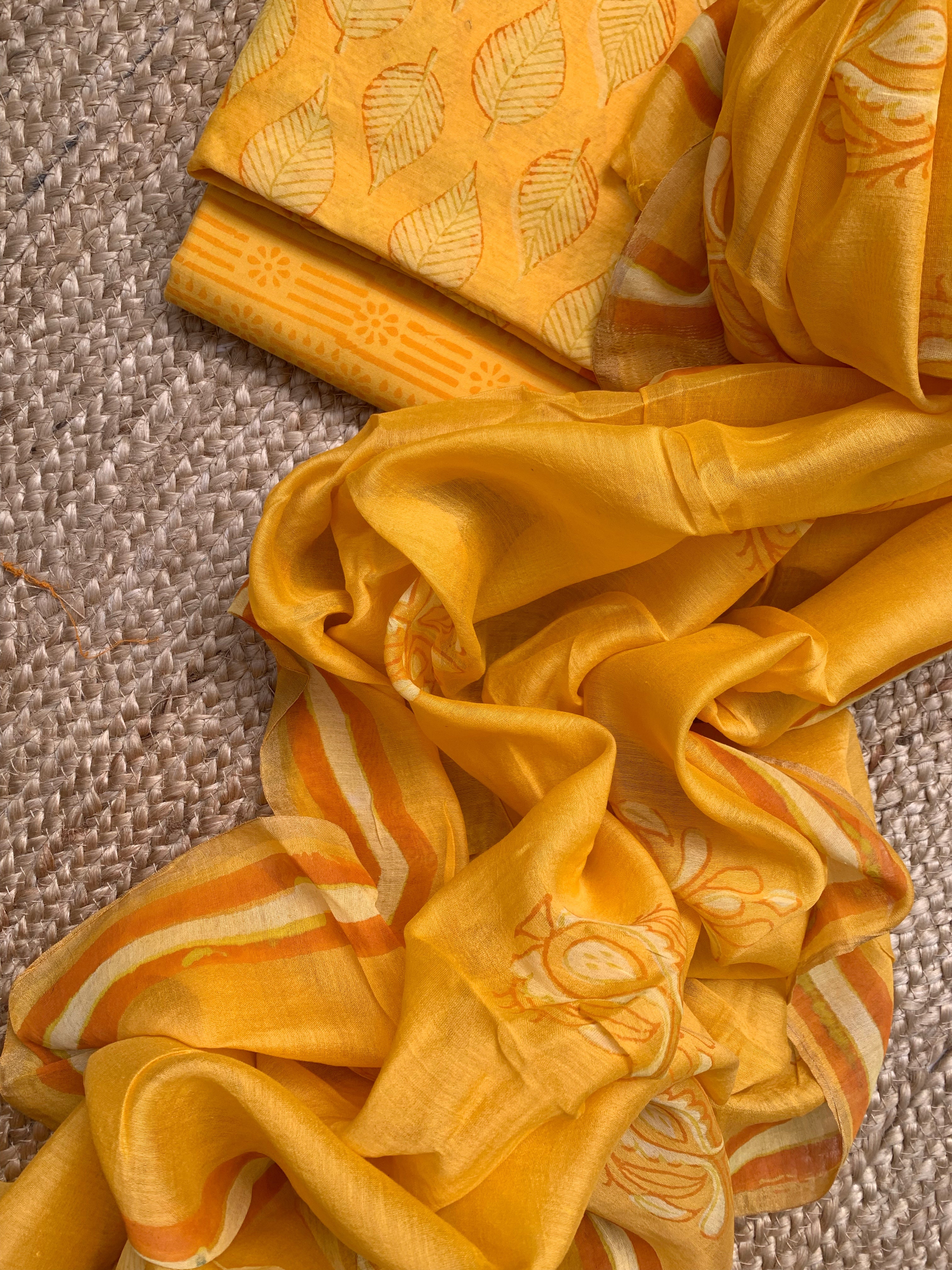 Handblock Chanderi Silk Cotton Suit