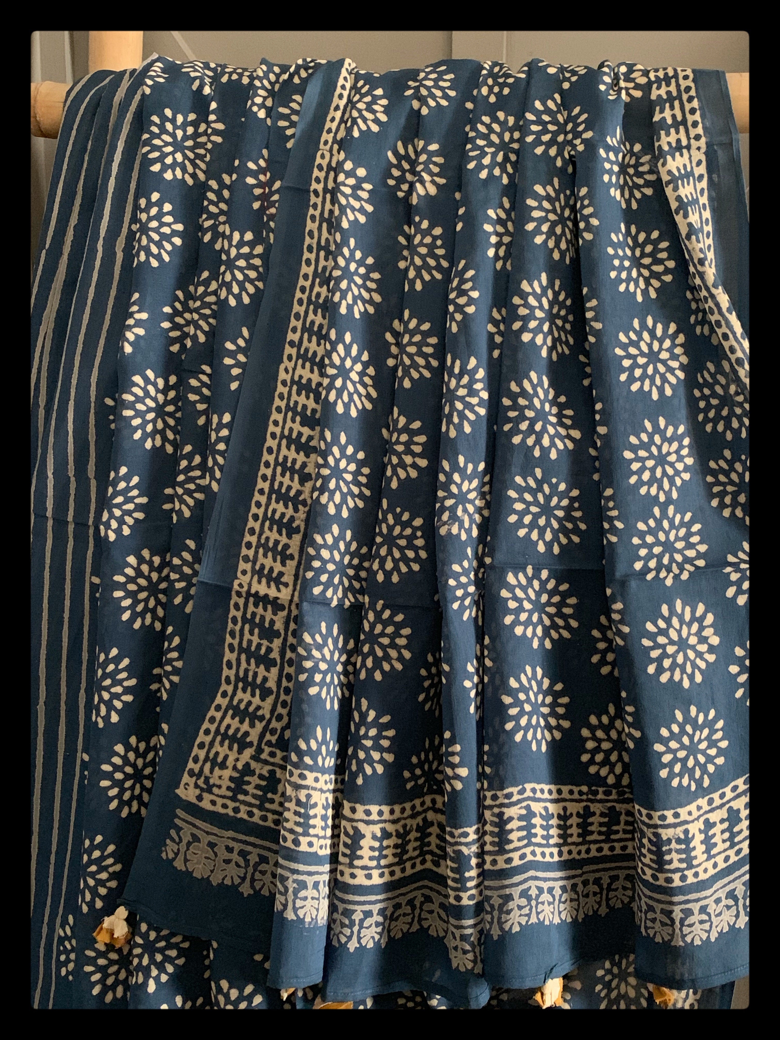 Blue Handblock Printed Cotton Saree