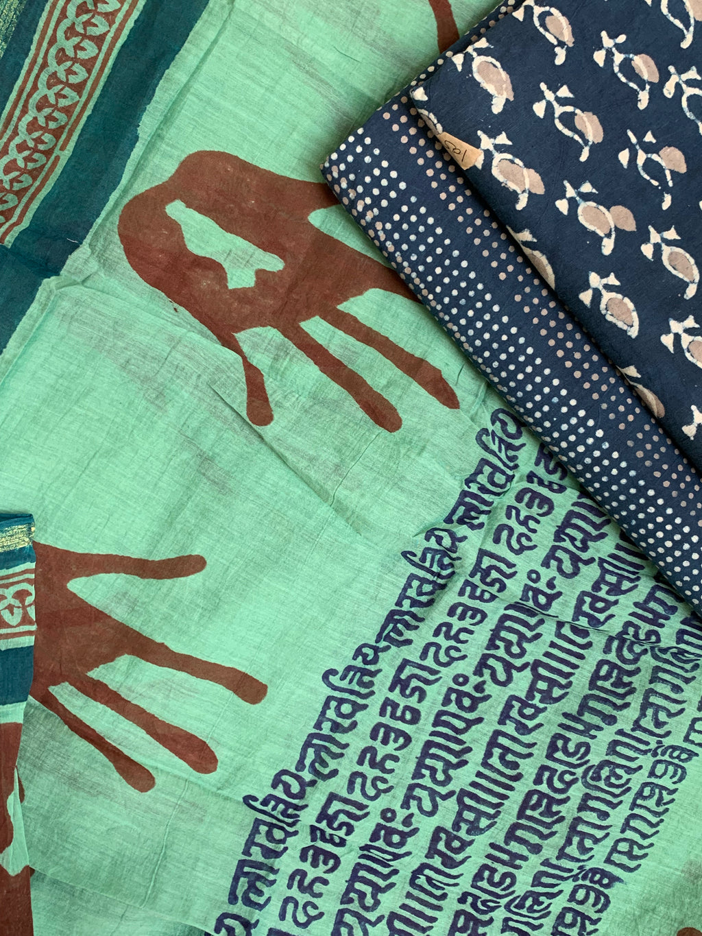 Handblock Printed Cotton Chanderi Dupatta Suit