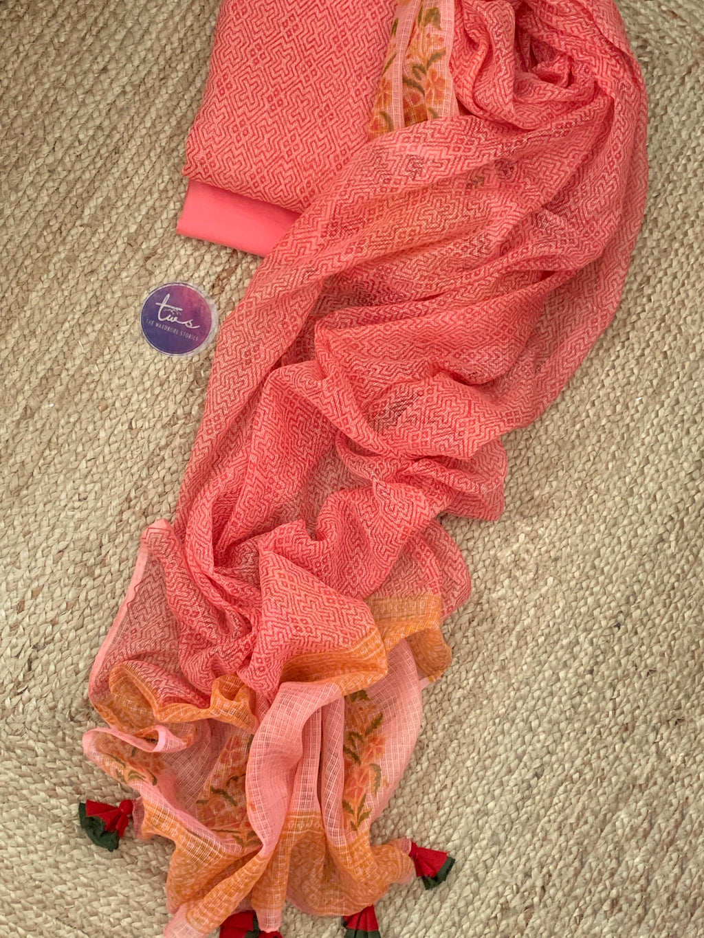 Coral Pink Handcrafted Kota Suit