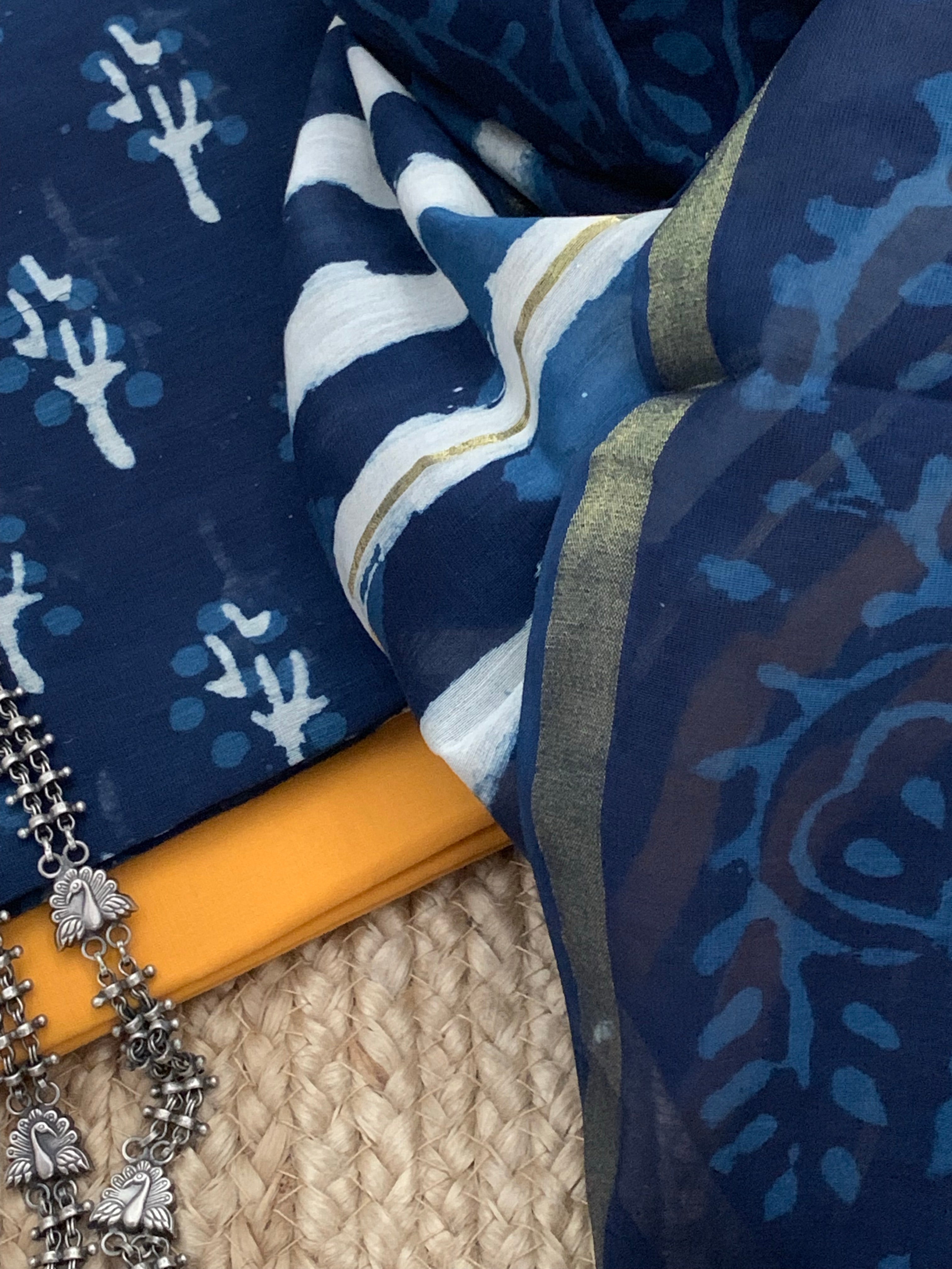Handblock chanderi suit