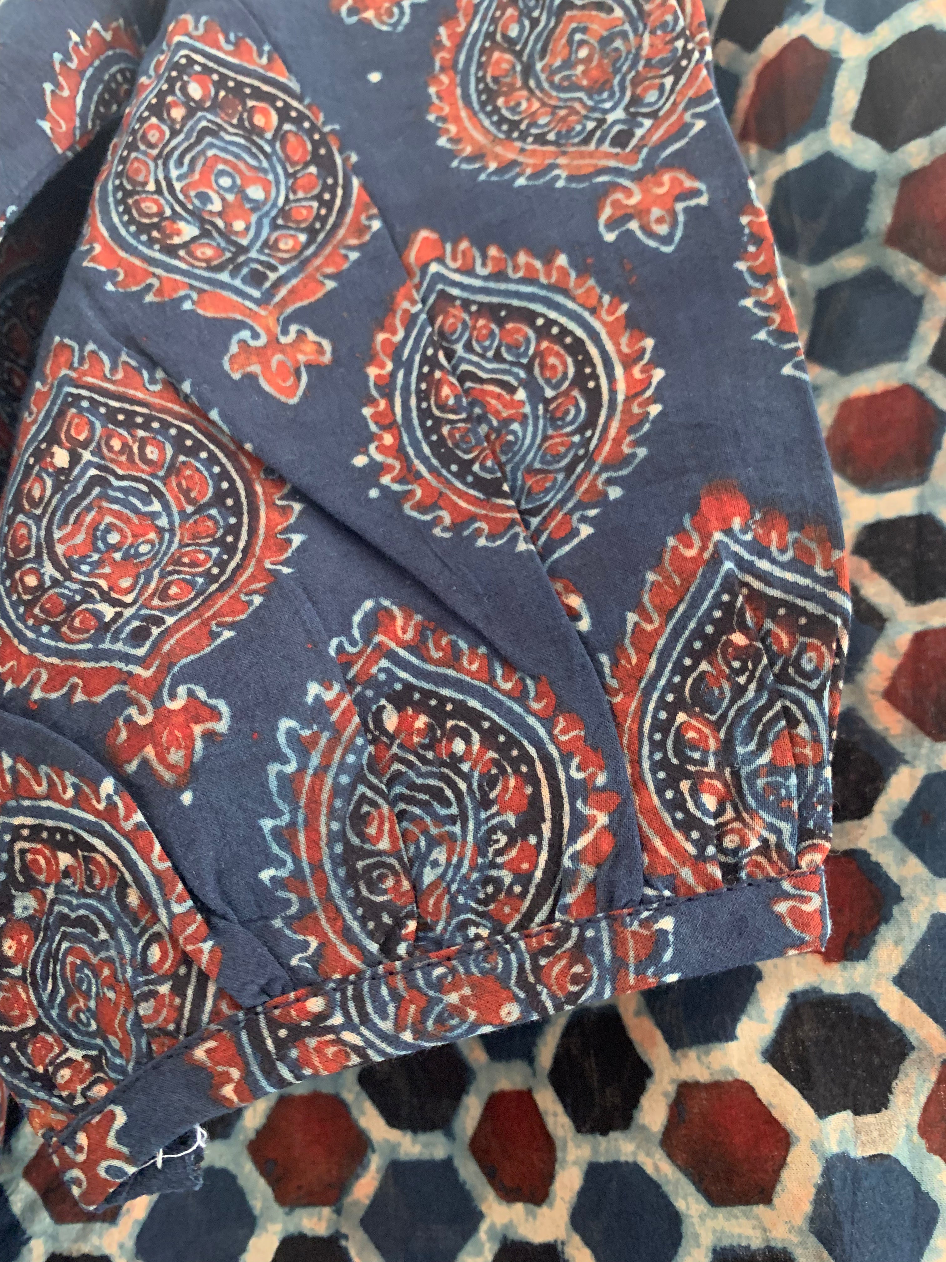 Handblock Cotton Ajrakh Kurta Bottom Set