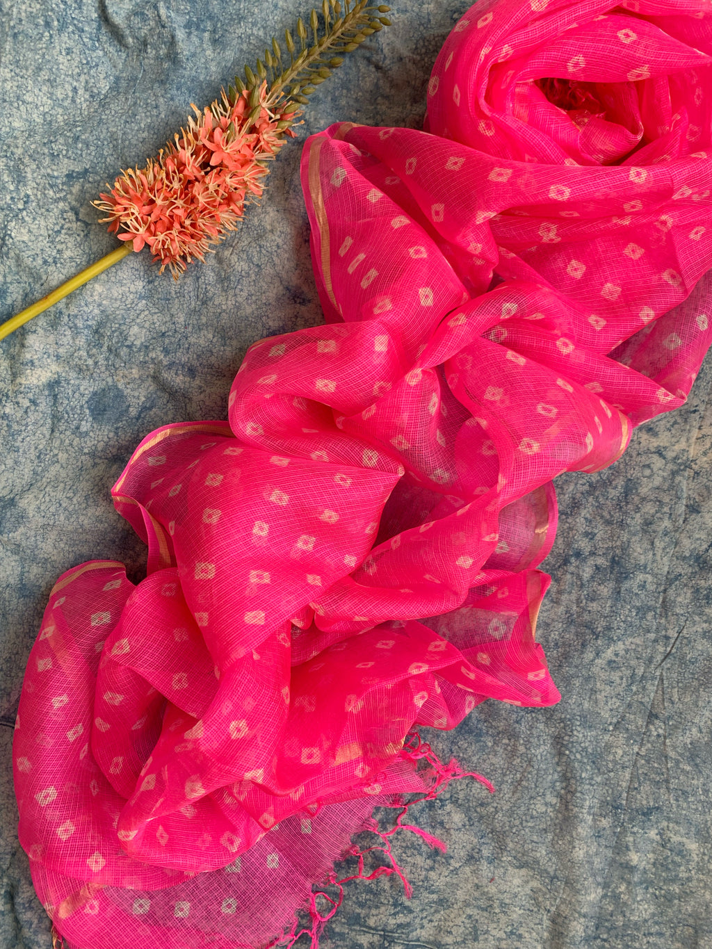 Handcrafted Tie-Dye Silk Kota Doria Dupatta