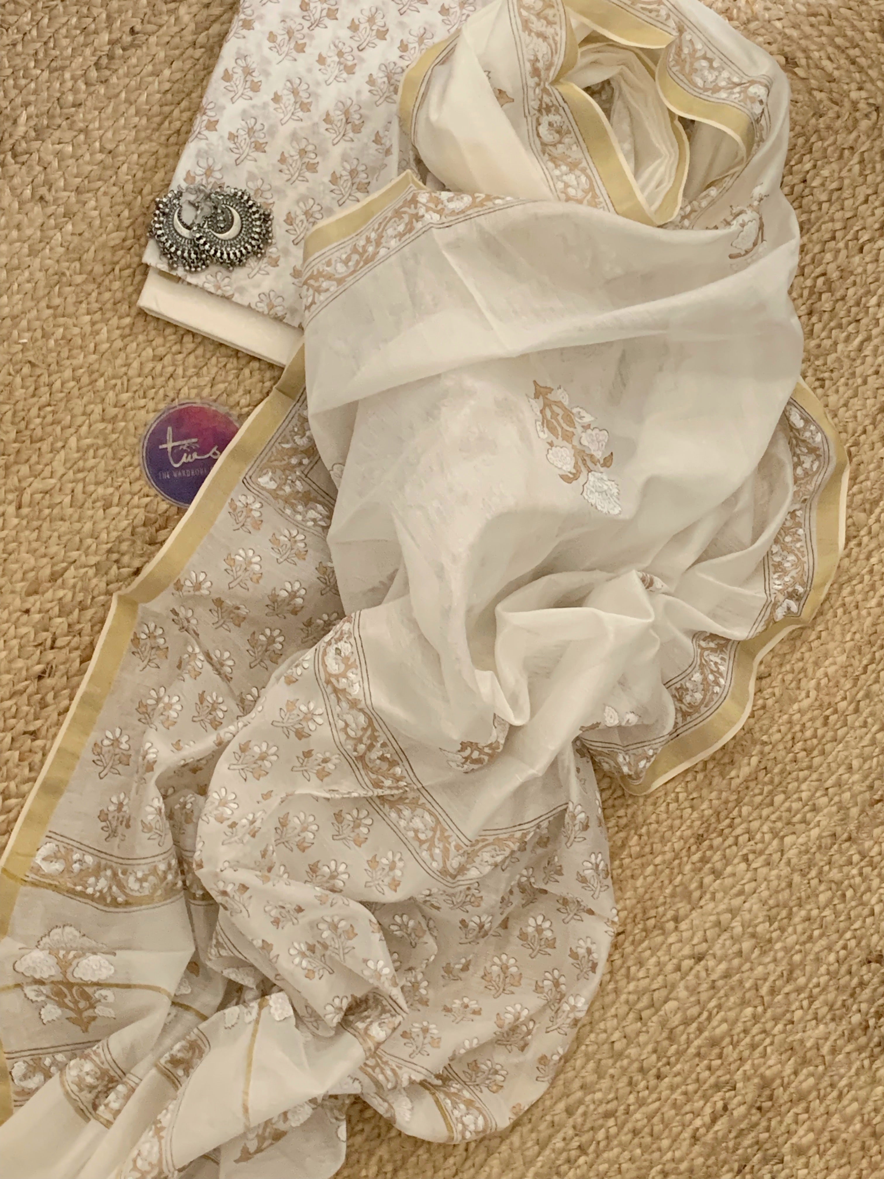 Handblock chanderi suit