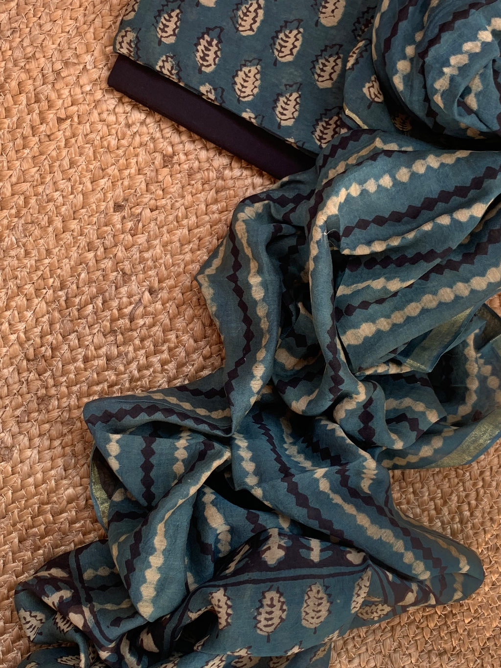 Handblock Chanderi Silk Cotton Suit