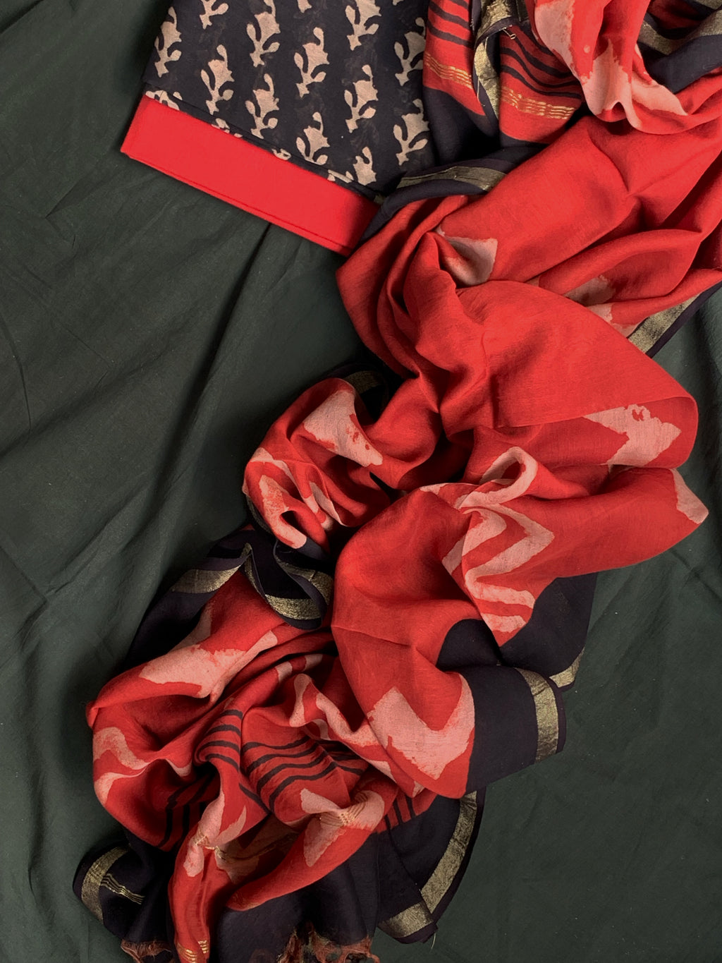 Handblock Chanderi Silk Cotton Suit