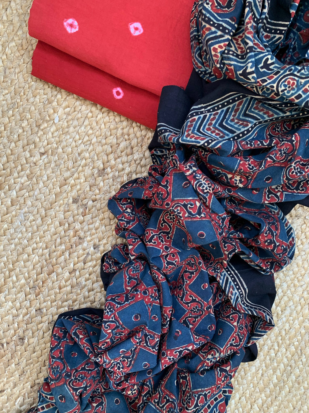 Handcrafted Bandhani Ajrakh Cotton Suit