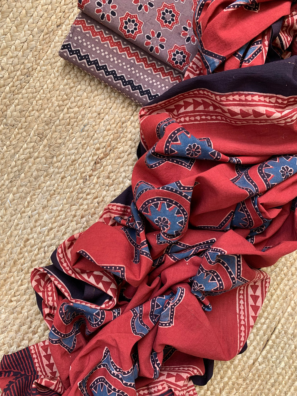 Natural Dyes Handblock Ajrakh Cotton Suit