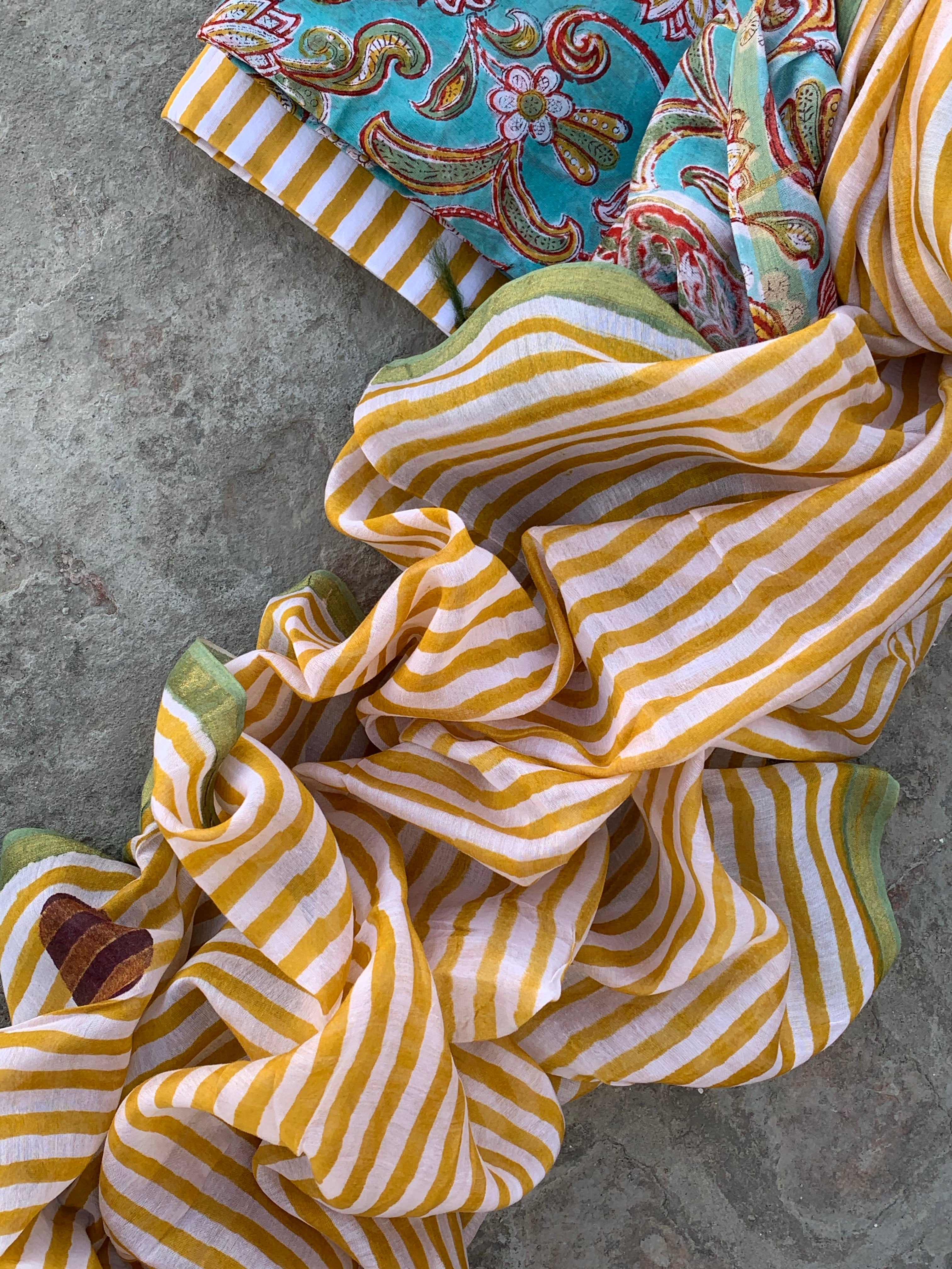 Handblock chanderi suit