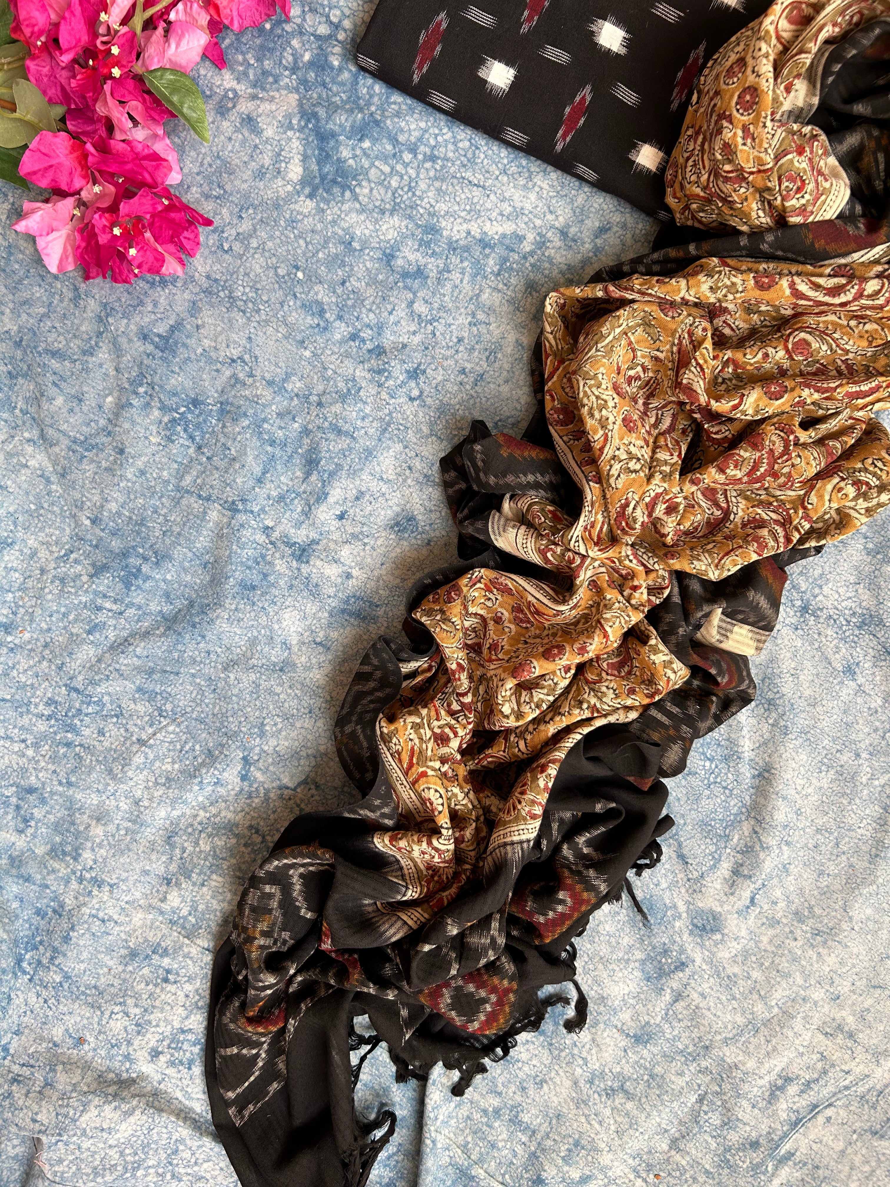 Handwoven Handcrafted Double Ikat Kalamkari Kurta Dupatta Set