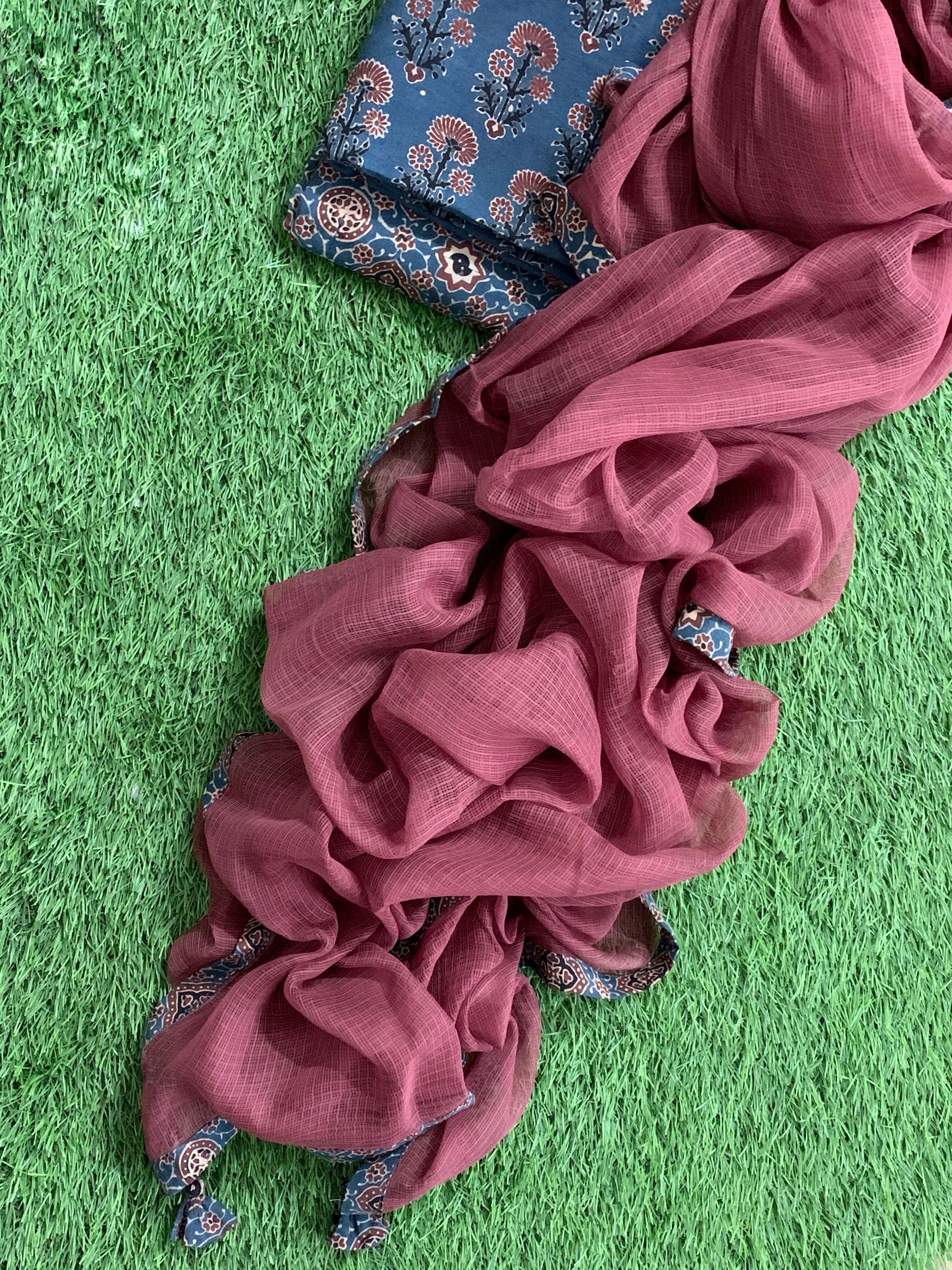 Handblock Ajrakh Cotton Kota Suit