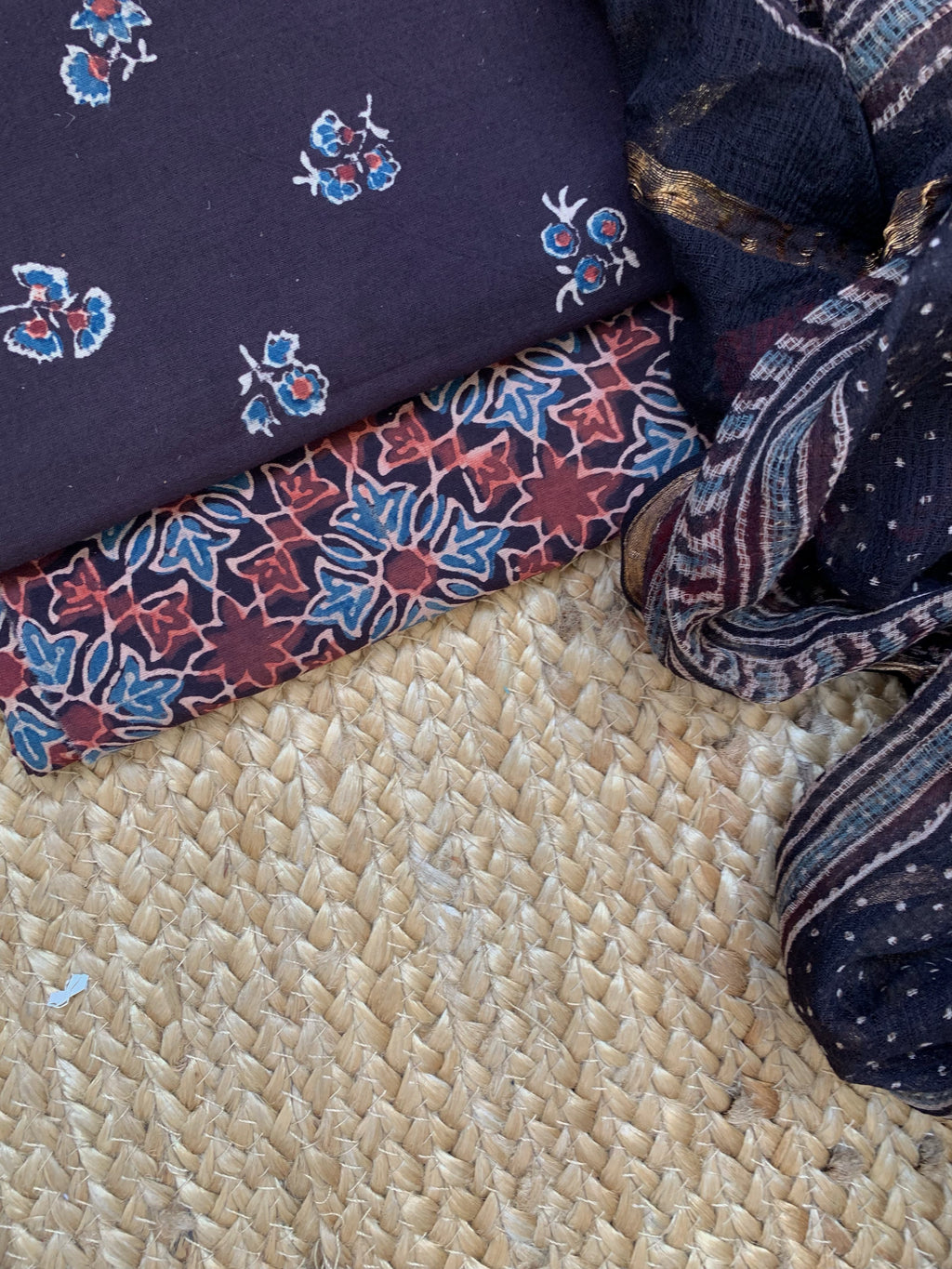 Handblock Ajrakh Cotton Kota Suit