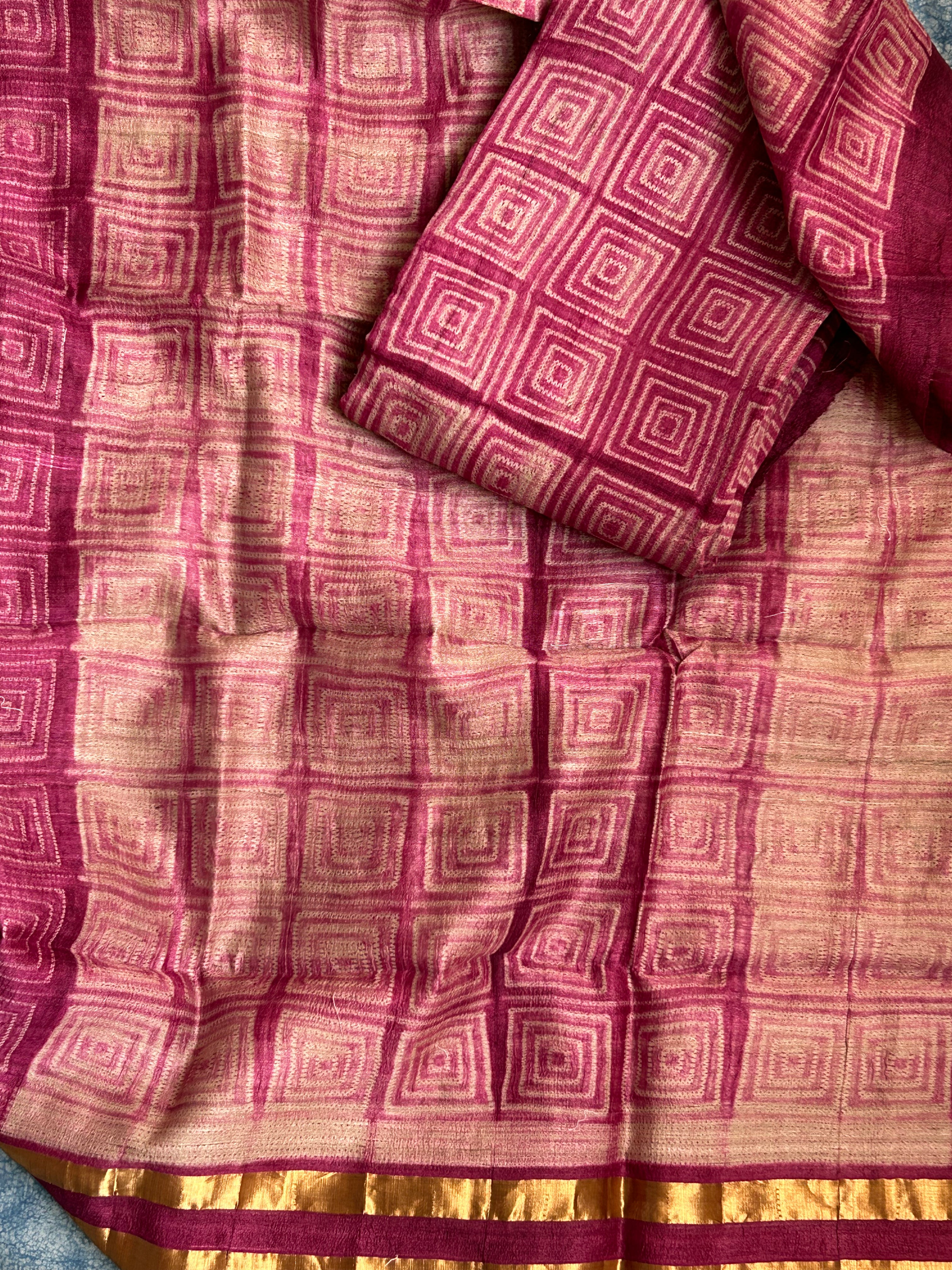 Handwoven & Handmade Tussar Shibori Kurta Dupatta Set