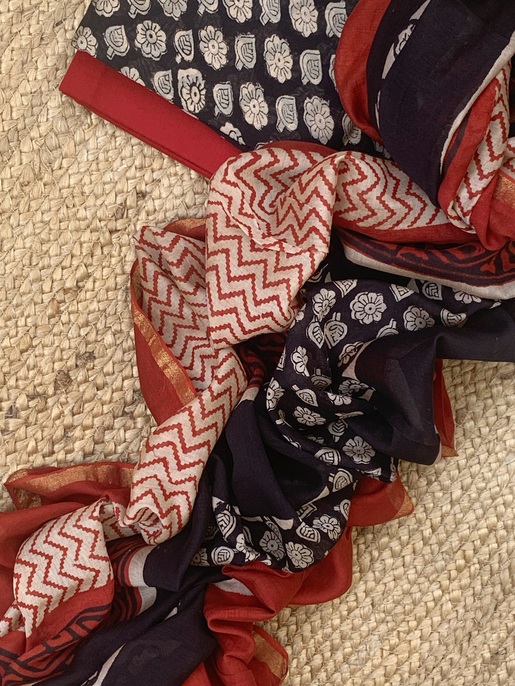 Handblock Chanderi Silk Cotton Suit