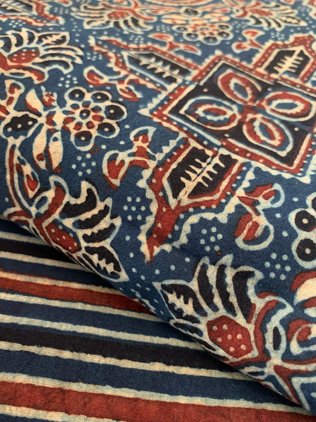 Handblock Ajrakh Cotton Kurta Bottom Set
