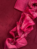 Handwoven & Handmade Tussar Shibori Kurta Dupatta Set - Rose Pink