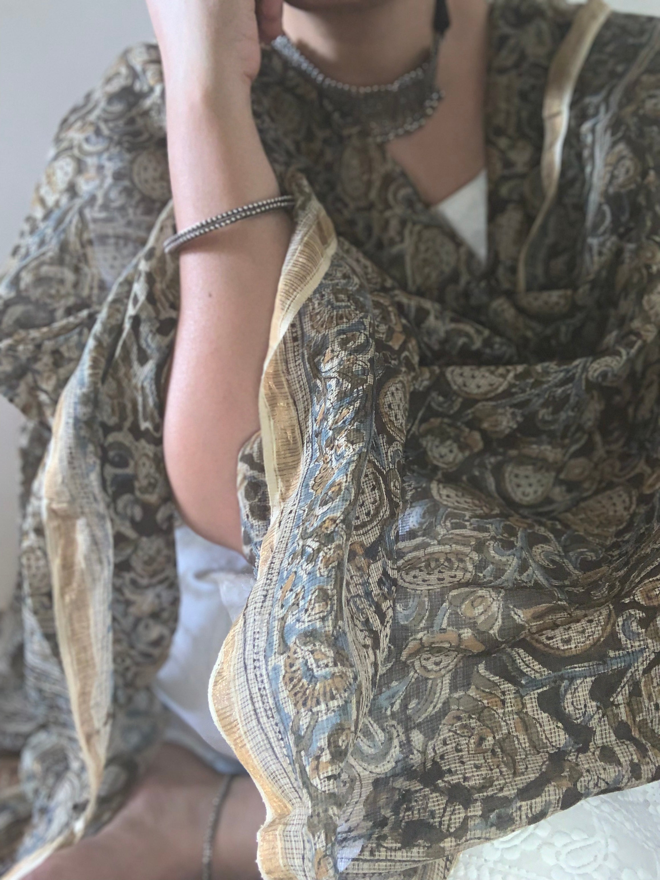 Handwoven and Handblock Natural Dye Kalamkari Kota Dupatta