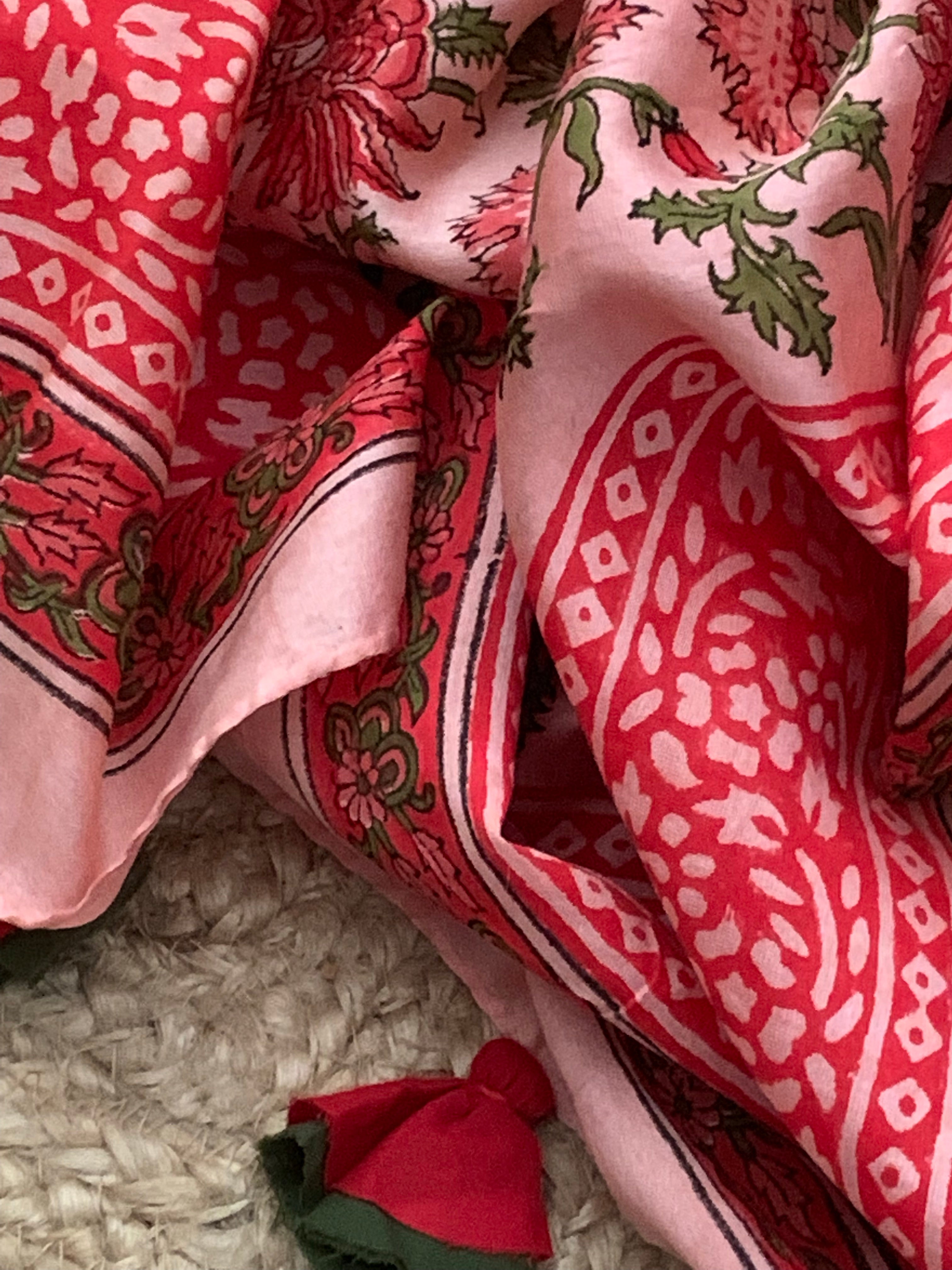 Coral Pink Handcrafted Cotton Chanderi Suit