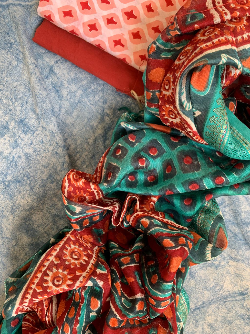 Handblock Printed Cotton Chanderi Dupatta Suit
