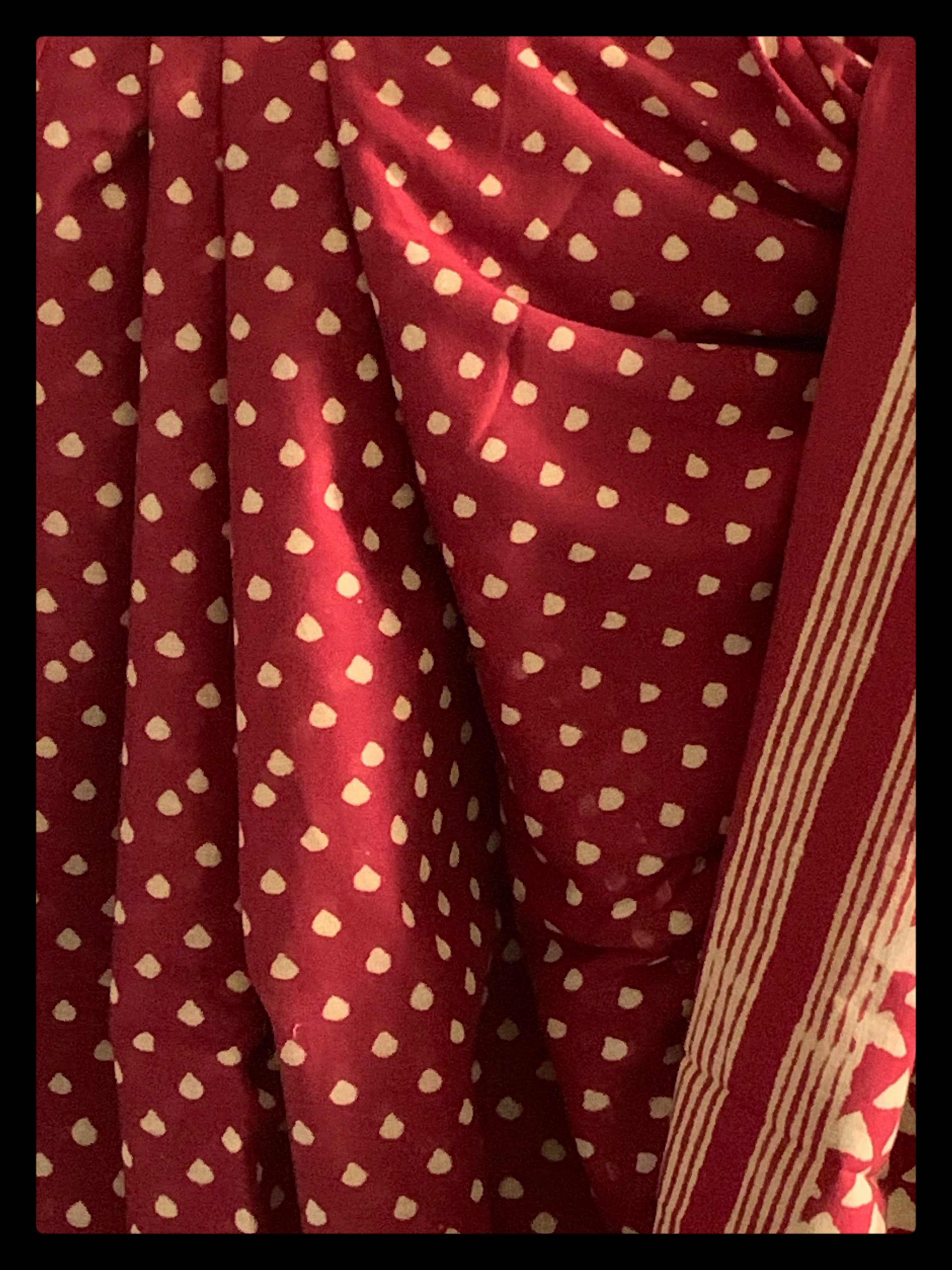 Red Handblock Printed Cotton Saree