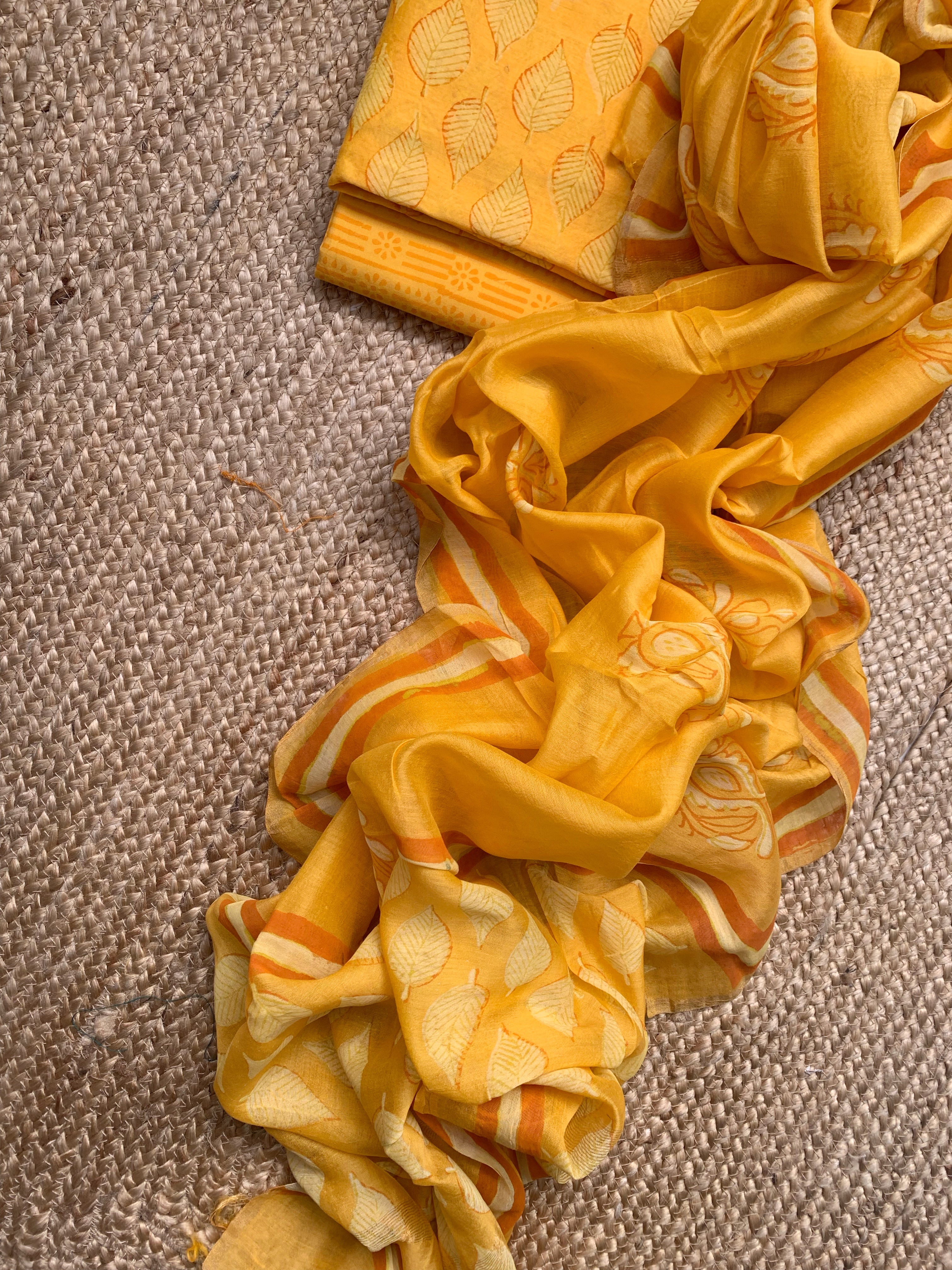 Handblock Chanderi Silk Cotton Suit