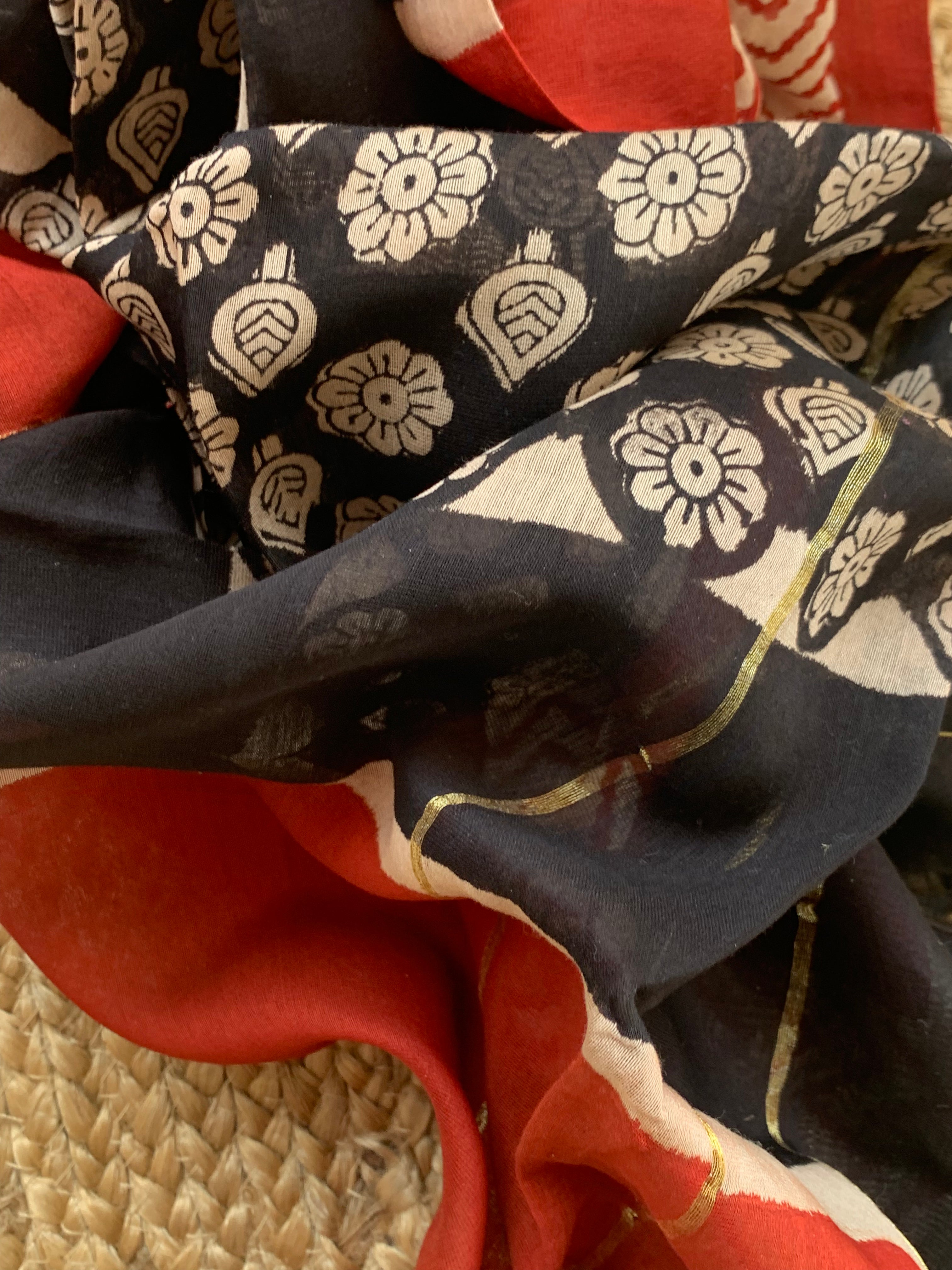 Handblock Chanderi Silk Cotton Suit